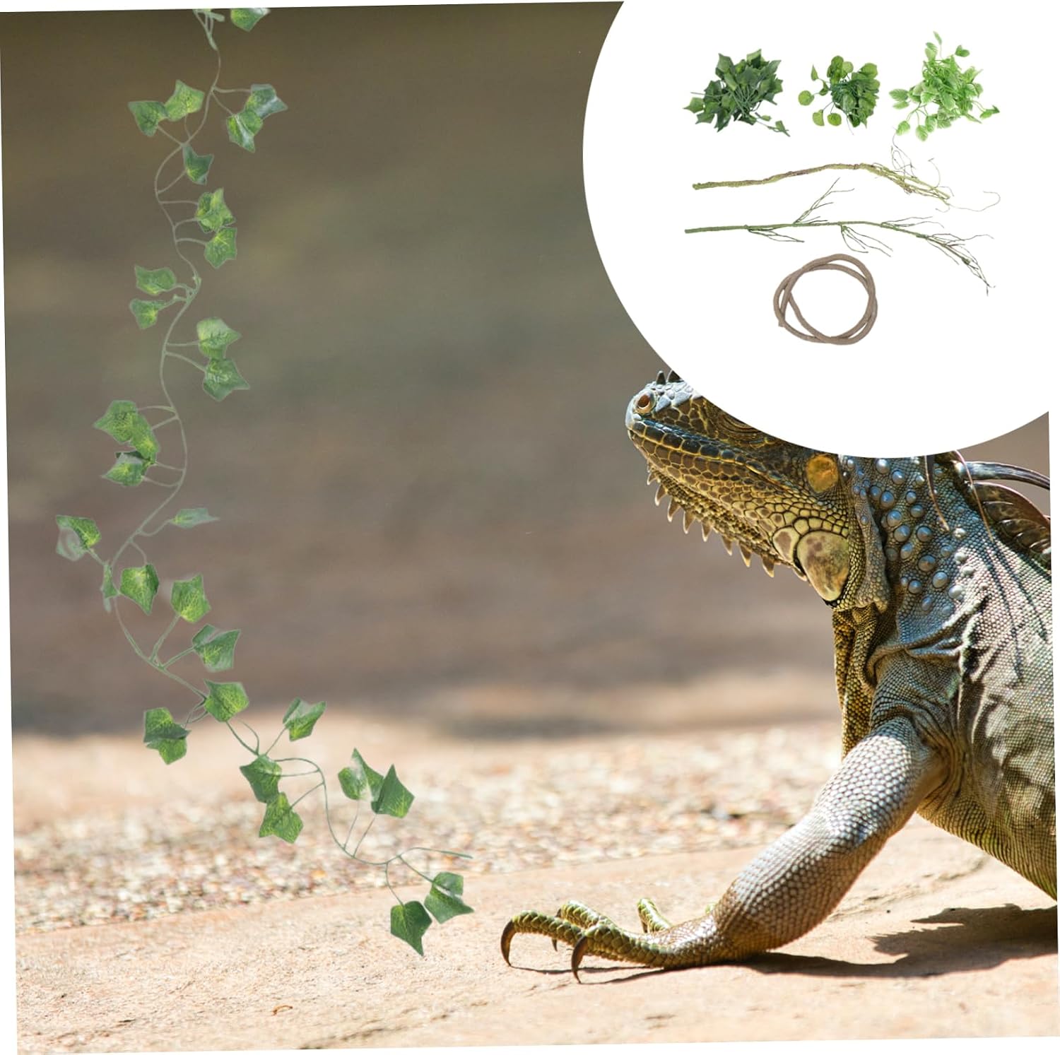 6pcs Lizard Habitat Decor Realistic Climbing Vines and Leaves for Reptile Tanks Stress-reducing Simulation Plants for Bearded Dragons Geckos and More