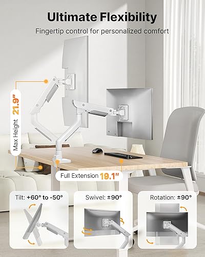 Miniatura 5 de monTEK Elegante brazo de monitor de aluminio para pantallas ultraanchas de 17 a 57 pulgadas de hasta 59 libras, USB 3.0 AC, soporte de escritorio