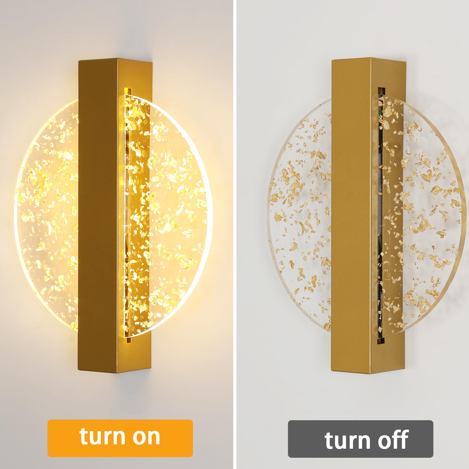 Comely Applique Murale LED Dimmable 12W, Lampe Murale Intérieure Moderne en Aluminium, Or Applique Murale Intérieure Acrylique Ronde pour Salon, Chambre, Escalier, Couloir, Blanc Chaud 3000K