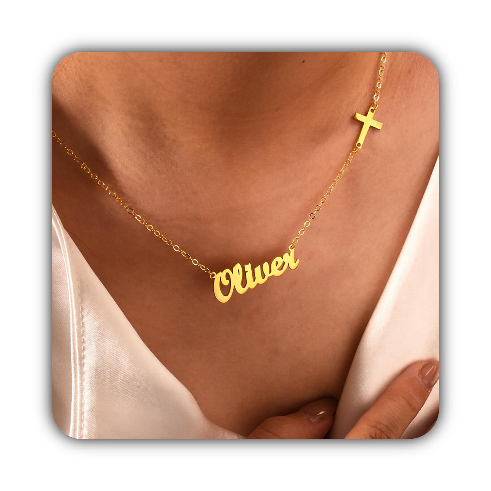 Su misura collana con nome con croce, laterale battesimo primo comunione Natale