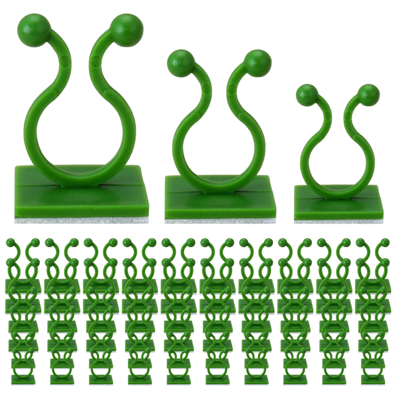 Hotainoys 110Pcs Plant Clips, 3 Different Sizes Green Self-Adhesive Plant Support Clips for Vine Branches, Wires and Cables for Climbing Plants