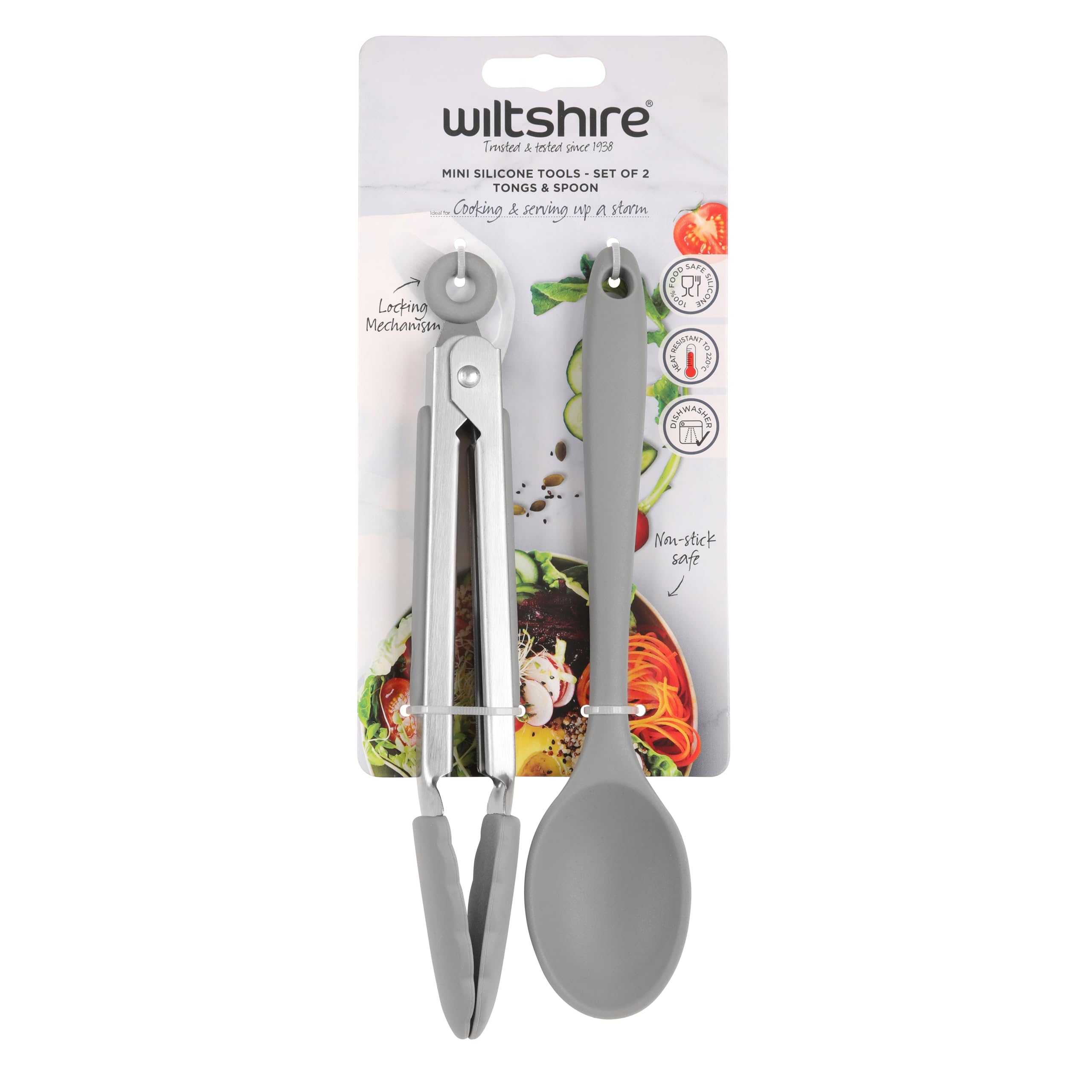 Wiltshire Silicone Mini Kitchen Tongs & Serving Spoon, Set of 2, Cooking Spoon & Serving Tongs, Salad BBQ Tongs Stainless Steel, Heat-Resistant Utensil, Non-Stick, Non-Scratch, Pebble Grey - Image 4