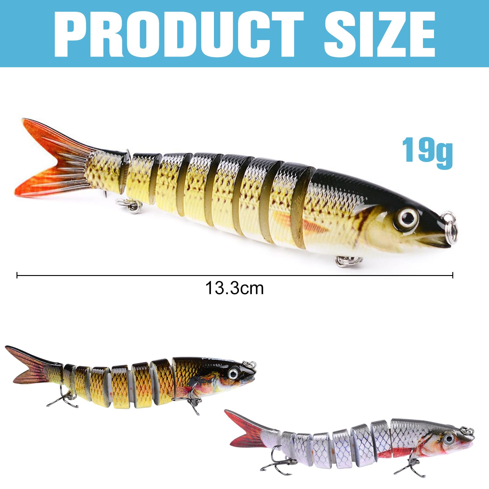 3 Piezas Señuelos de Pesca Spinning Señuelos de Biónicos de Hundimiento Lento Lubina Swimbait Duro Cebo de Pesca Artificial Señuelo de Pesca para Lucio Trucha Siluro Rio Mar