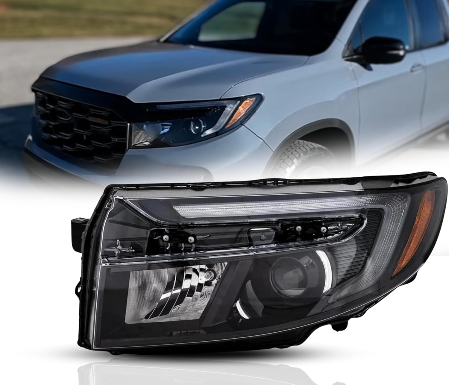 LED Headlight Replacement for Honda Ridgeline, Passport 2021-2025 Headlamp Assembly including Bulbs with DRL for Left/Driver Side, DOT/SAE Compliant | (7-Pin) OEM: 33150-T6Z-A11, HO2502207