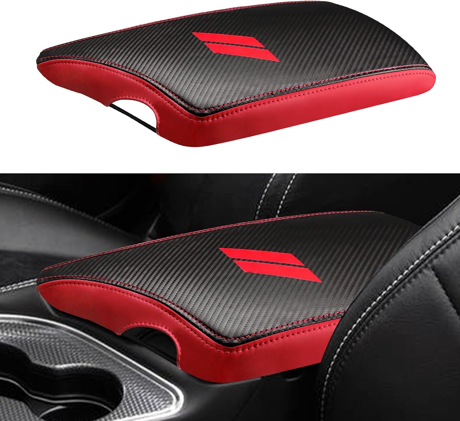INTGET Car Center Console Armrest Cover for Dodge Challenger Accessories 2023 2022 2021 2020 2019 2018 2017 2016 2015 Interior Arm Rest Seat Cover Middle Console Lid Protector Pad(Black Stitches)