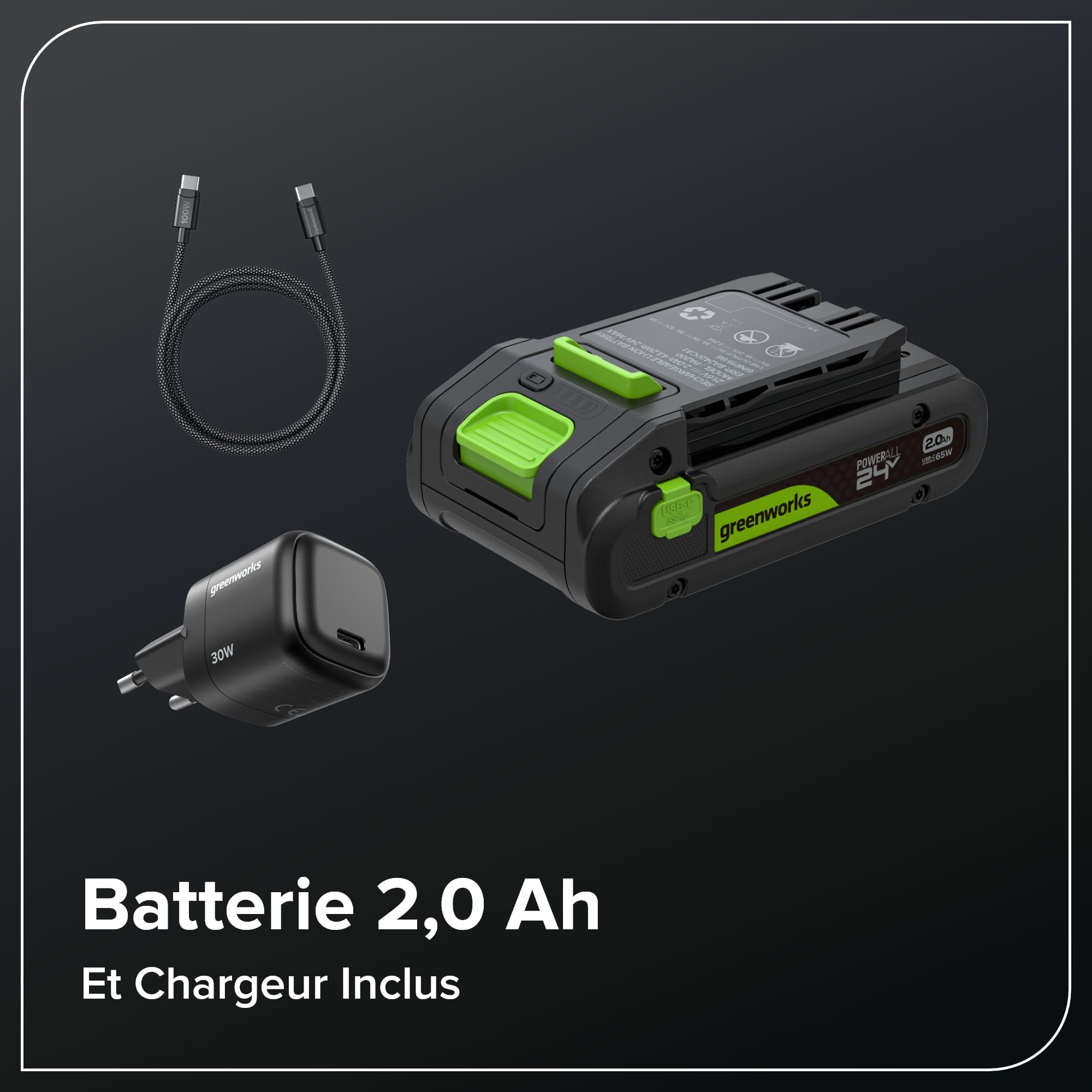 Greenworks Taille-Haies sans Fil 24V 51 cm avec Batterie 2.0Ah, Moteur brushless, Lame Double Action 28 mm, Hedge Sweeper, Chargeur USB-C Inclus HT2002A1