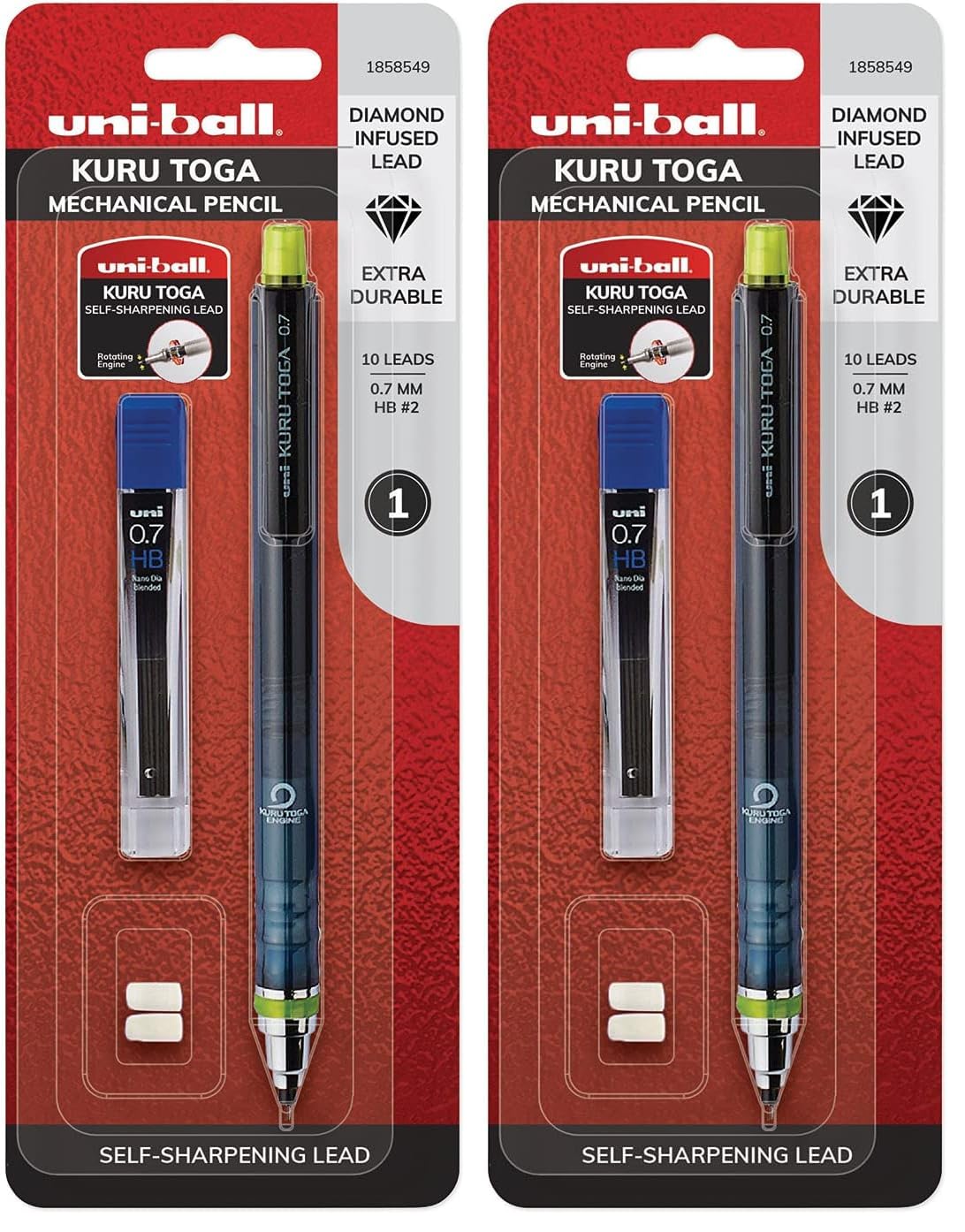 uniball Kuru Toga Mechanical Pencil Starter Kit,0.7mm HB#2,(Pack of 2)