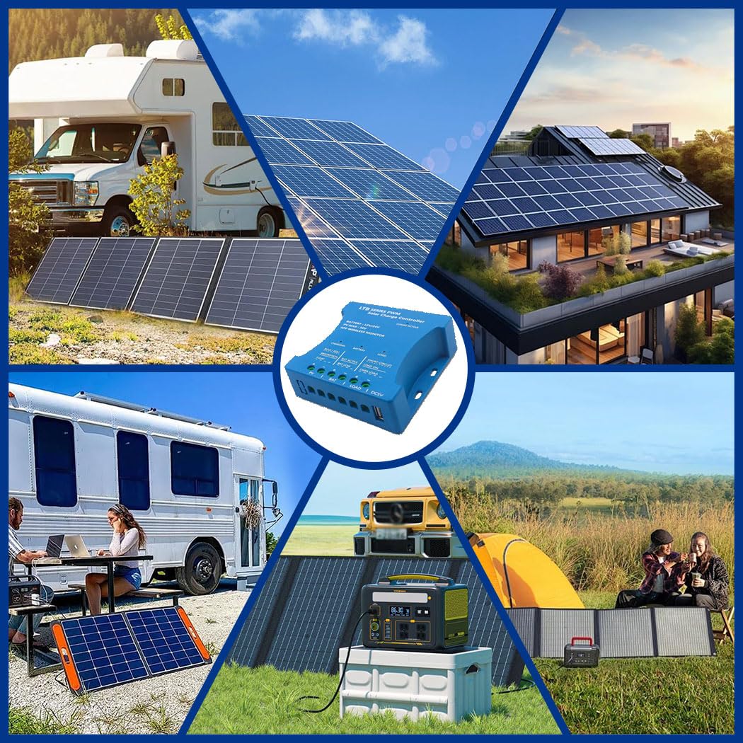 Régulateur de charge solaire Bluetooth 20A 12V Régulateur de charge solaire Y&H 12V 24V Contrôleur de charge solaire intelligent PWM avec port USB PV:50V pour batteries au plomb, LiFePO4