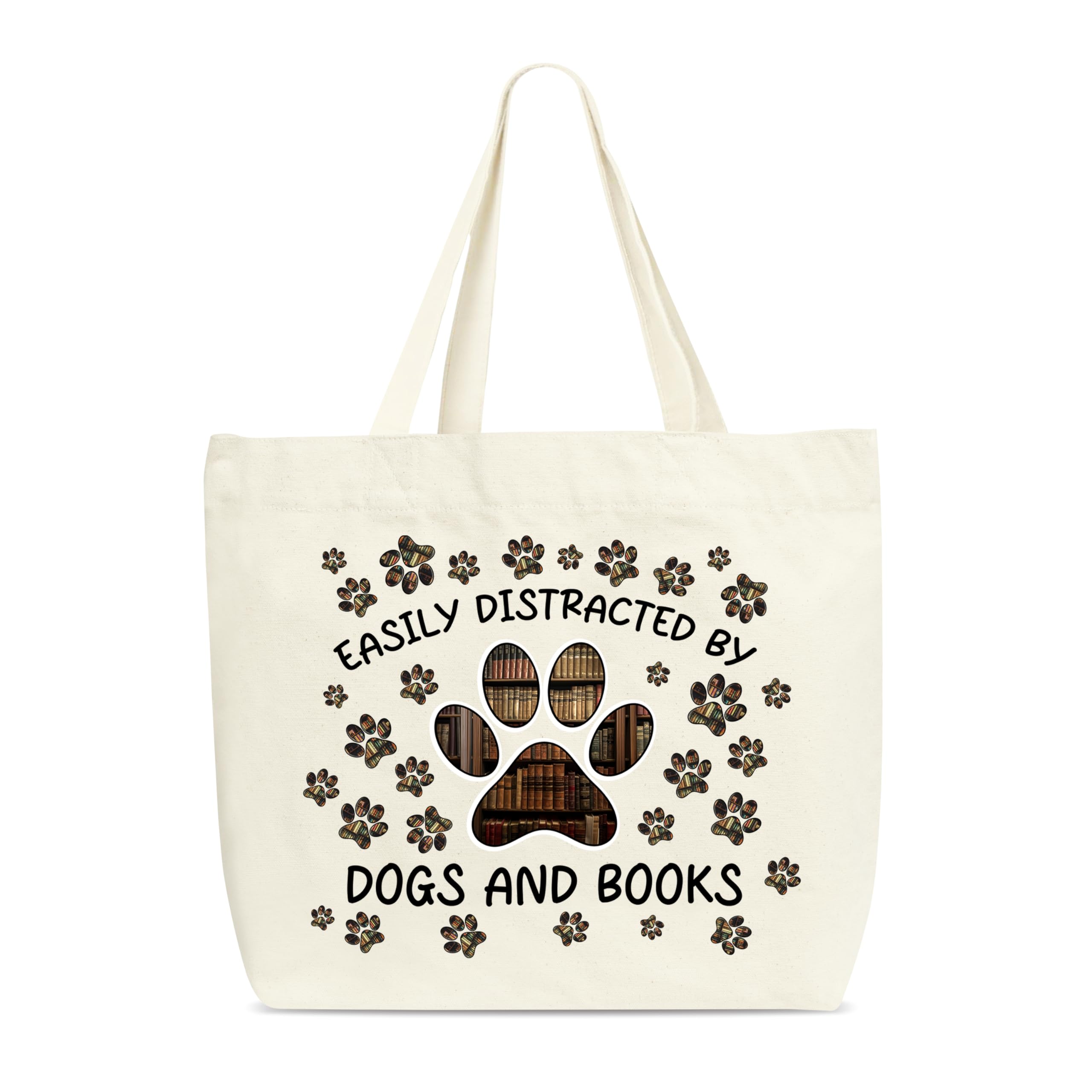 Zcsni Dogs And Books Tote Bags, Easily Distracted By Dogs And Books Shopping Bag For Women, Cute Gifts For Friend Book Lovers Read Lovers Dog Lovers Dog Mom, Shoulder Bag For Library Read Room -A06