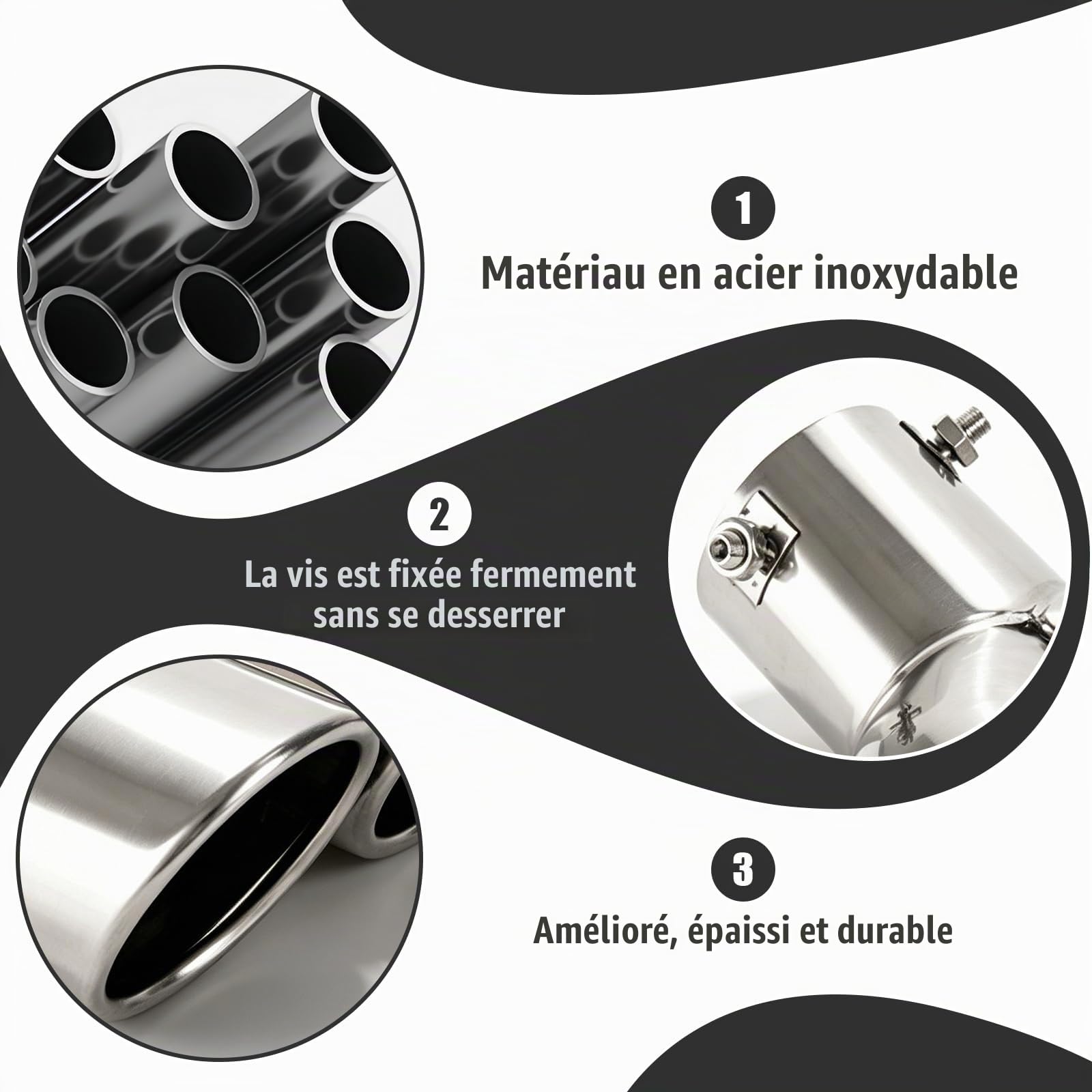 Embout Echappement Double Sortie, Tuyau D'Échappement De Voiture, 63mm Tuyau D'Échappement À Double Embout D'Échappement De Voiture, Acier Inoxydable Tuyau Échappement, Embouts De Silencieux