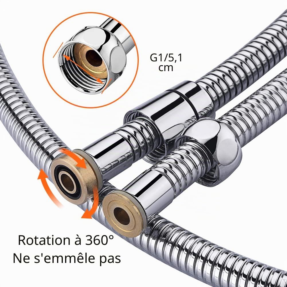 Edouard Rousseau - Mitigeur Thermostatique Bain-Douche Volga 2 - Remplissage Rapide & GRIFEMA G851-20, Flexible de Douche Universel (G1/2 pouces, 2M), Tuyau de Douche Anti-Torsion
