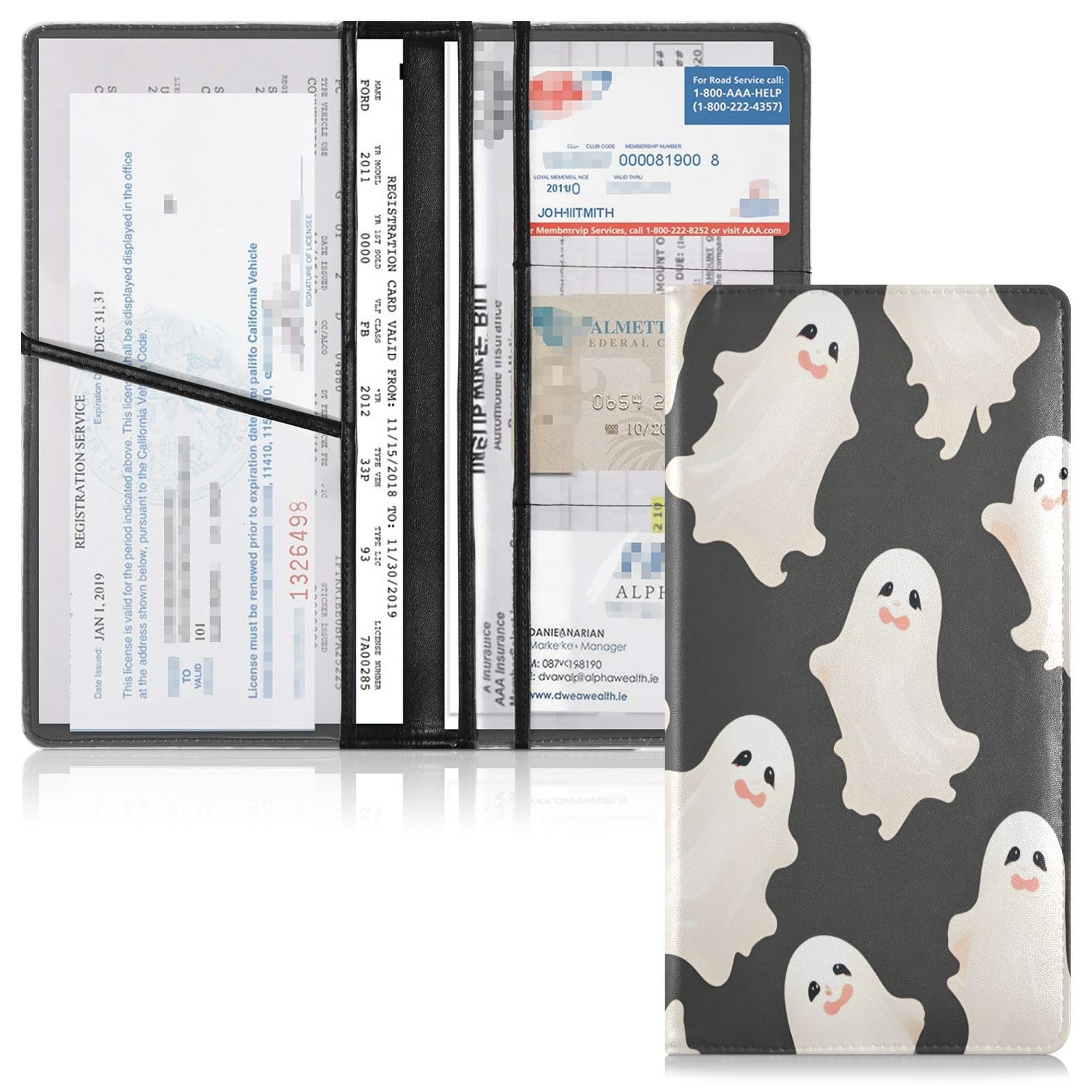 CEBUGI Cute Ghost Car Registration and Insurance Holder Glove Box Organizers Wallet Case for Documents Organizer,4.92