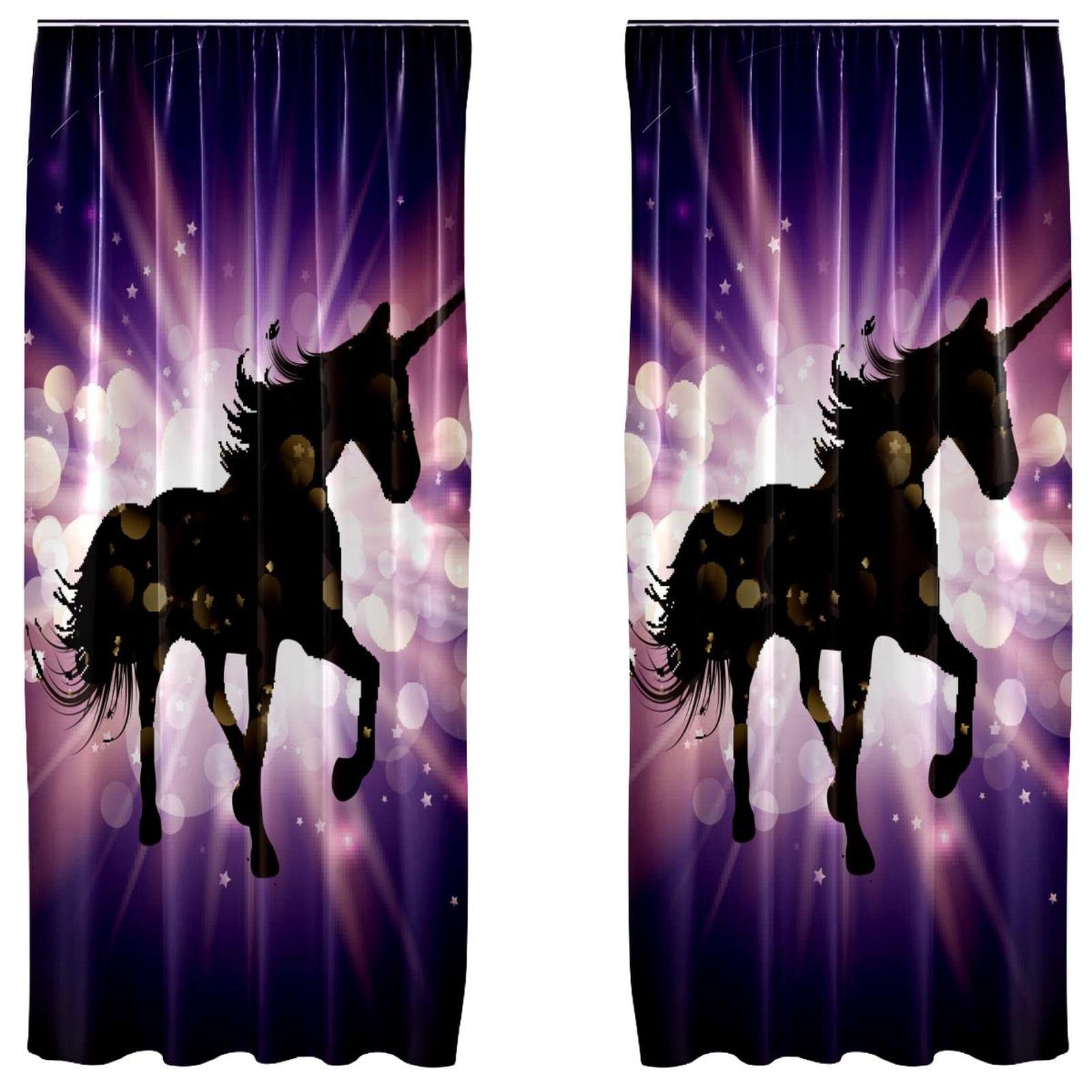 Cortinas de salón con unicornio starburst púrpura misterioso para renovar tu sala de estar