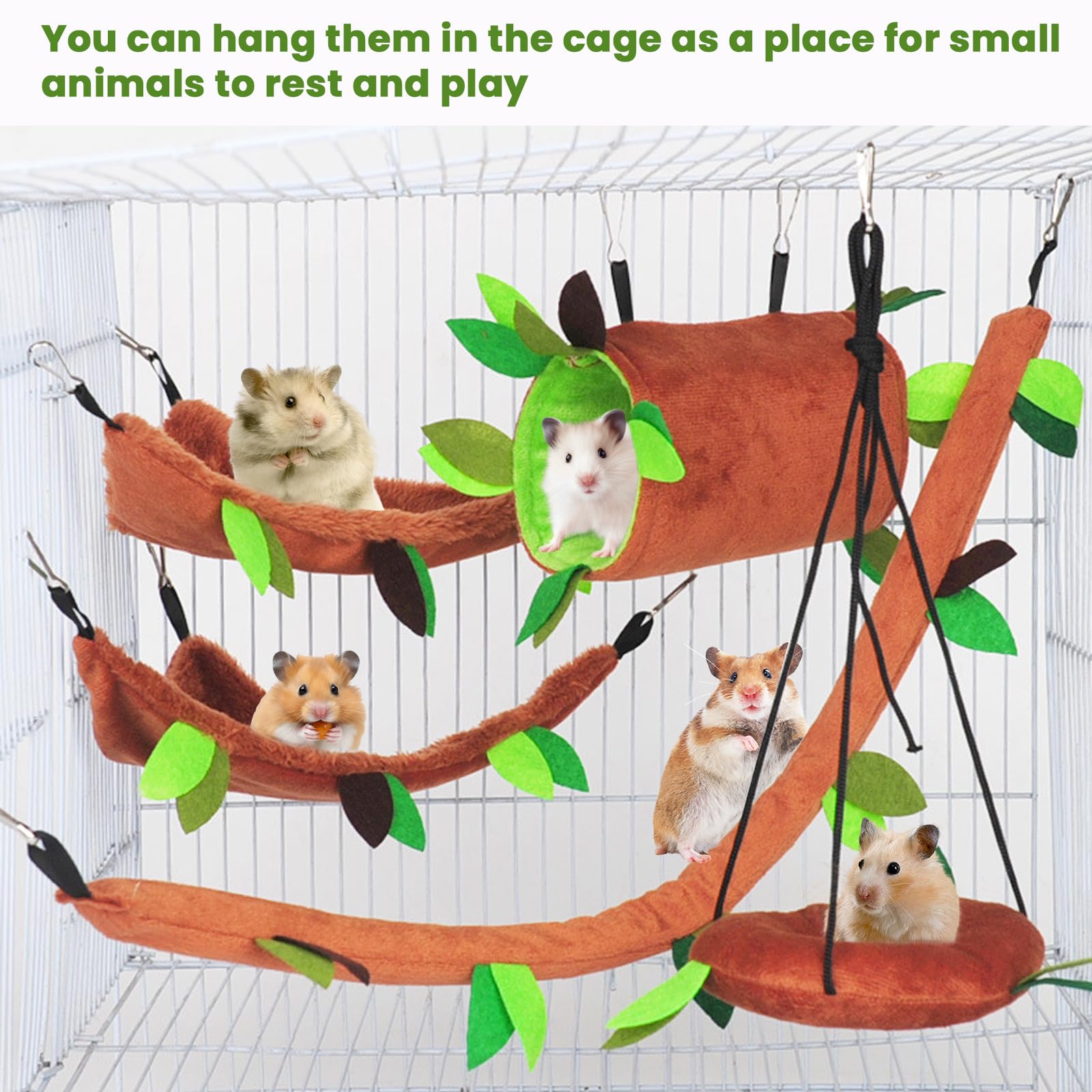 Cooyeah Hamster Hamster, 5 piezas Hamster Dormir Nido Colgante Túnel y Swing para Azúcar Glider Ardilla Jugar Dormir, Azúcar Glider Juguetes Hamster Swing,Jungle Set Camas Cálidas para Animales