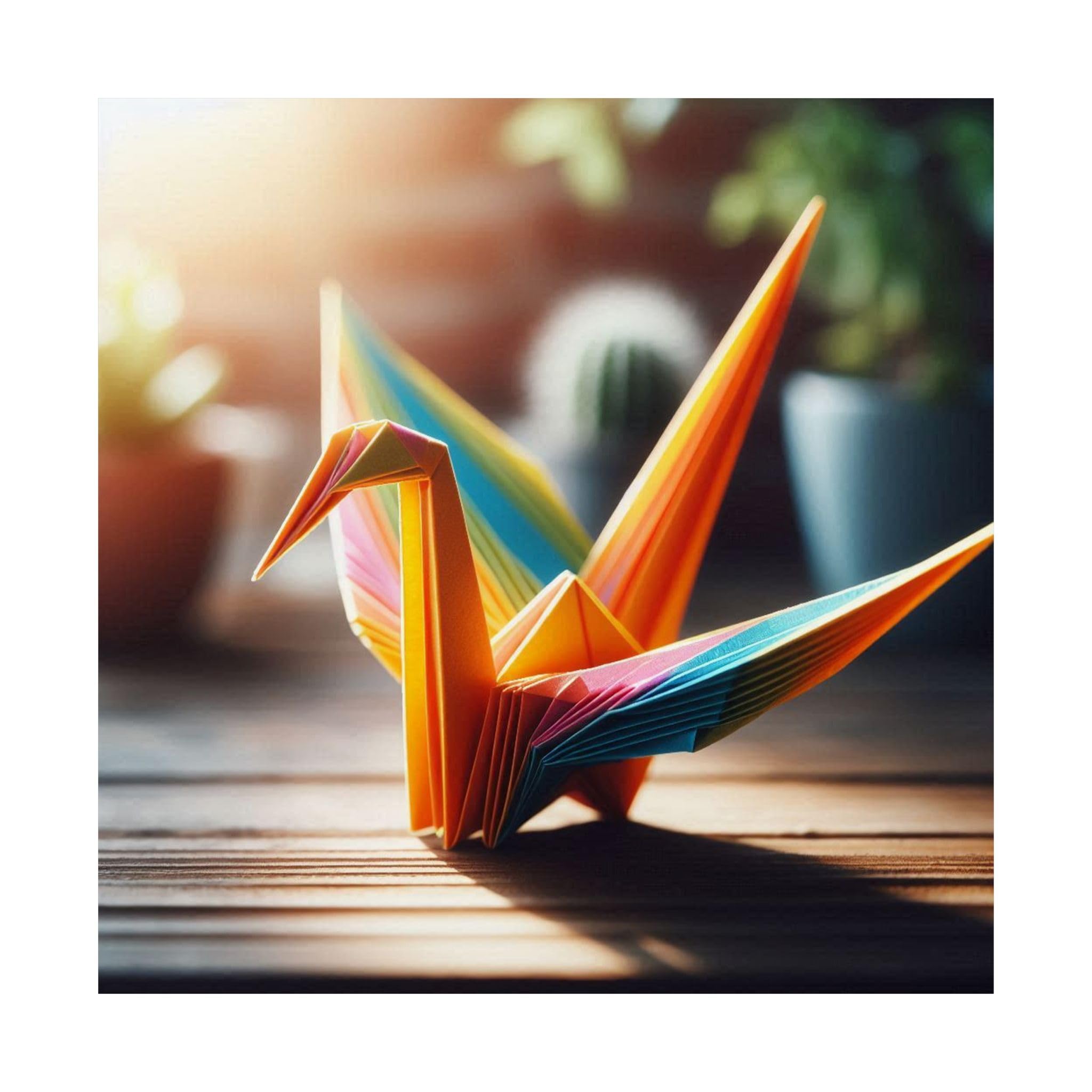 Very Colorful Origami Paper Crane Matte Poster - 18x18 Inch - Made in USA