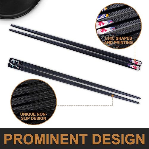 Miniatura 3 de VIWIK Juego de 5 pares de palillos reutilizables de fibra de vidrio de primera calidad, lindo estilo japonés coreano, apto para lavavajillas, 9.5