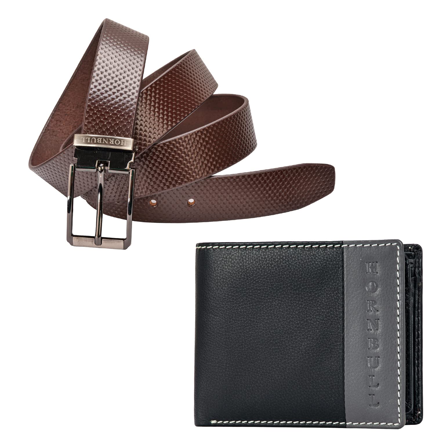 HORNBULL Gift Hamper for Men | Black Wallet and Brown Belt Mens Combo Gift Set | Leather Wallets for Men | Men's Wallet BW69159