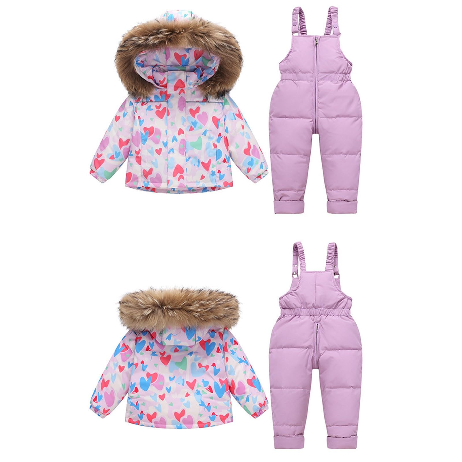 Generisch Skianzug Kinder Schneeanzüge für Baby Mädchen Jungen Bekleidungsset Winter Kinder 2 Stück Daunenjacke Mantel mit Schneelatzhose Lätzchen Hose Jungen Mädchen Skianzug Kleidung Kinderskianzug