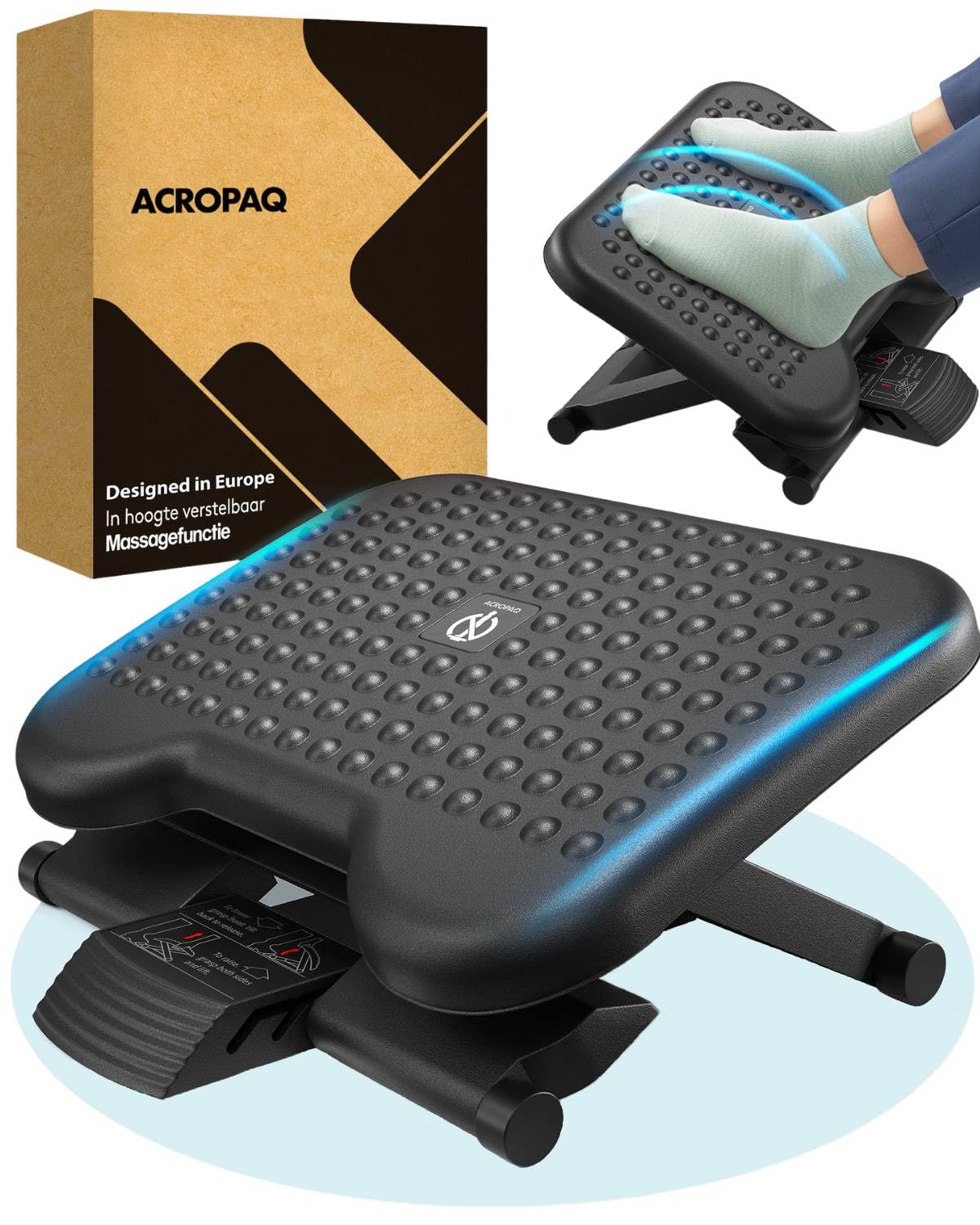 ACROPAQ - Podnóżek biurkowy - Antypoślizgowy, 3 regulowane wysokości, nachylenie od -30 do +30 stopni - Ergonomiczny podnóżek, podnóżek - Szary