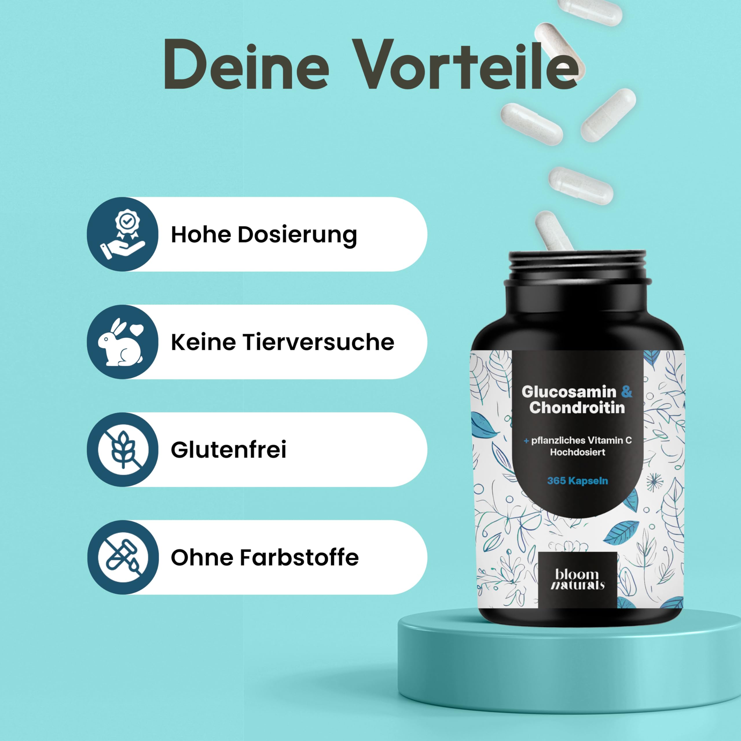 Glucosamin Chondroitin Hochdosiert - 365 Kapseln - mit pflanzlichem Vitamin C, Arthrose Kapseln - & produziert in Deutschland - Verpackung kann variieren Laborgeprüft