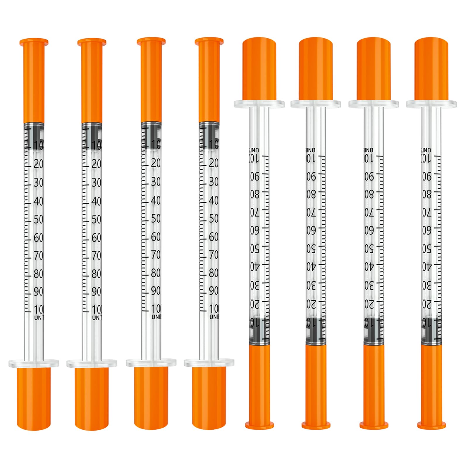 U-100 1ml/cc 30 Gauge 1/2 Inch Syringe, Orange Cap, Smooth Plunger, 100/box