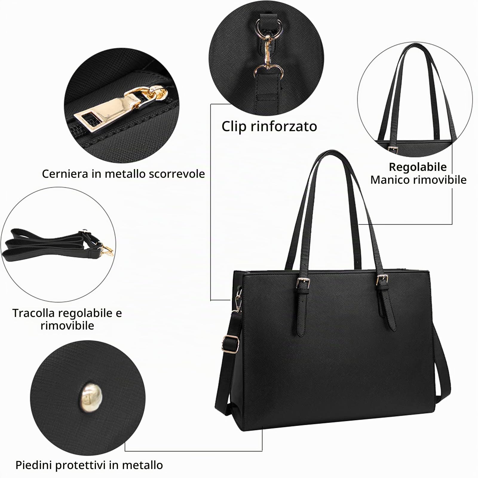 Borsa Donna Borsa a Tracolla per Computer da 15.6 Pollici Grande Impermeabile Borse Laptop Tote in Pelle PU Borsa da Lavoro Business Shopper