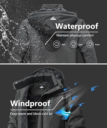 Men's Mountain Ski Jacket Waterproof Winter Coat Warm Snowboarding Jacket Snow Windbreaker Hooded for Hiking
