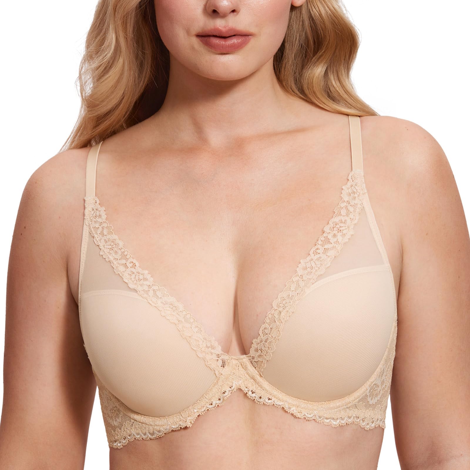 V plunge beige bra 