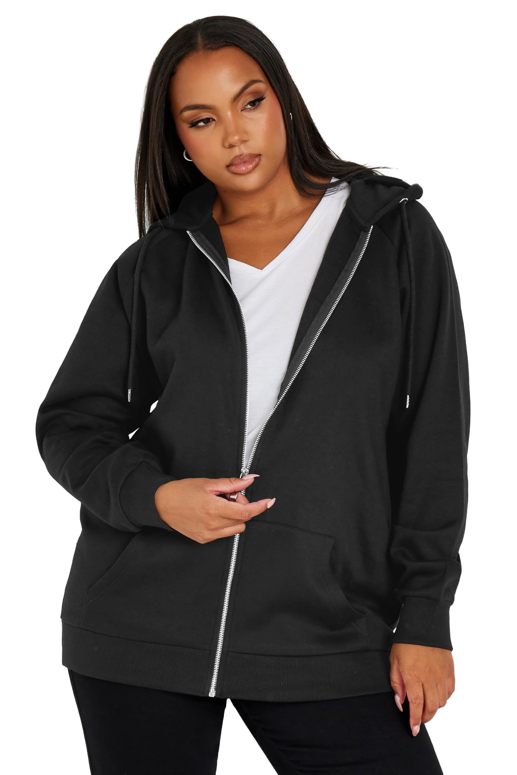 Yours Women's Zip Through Hoodie in Black | Size: 38-40
