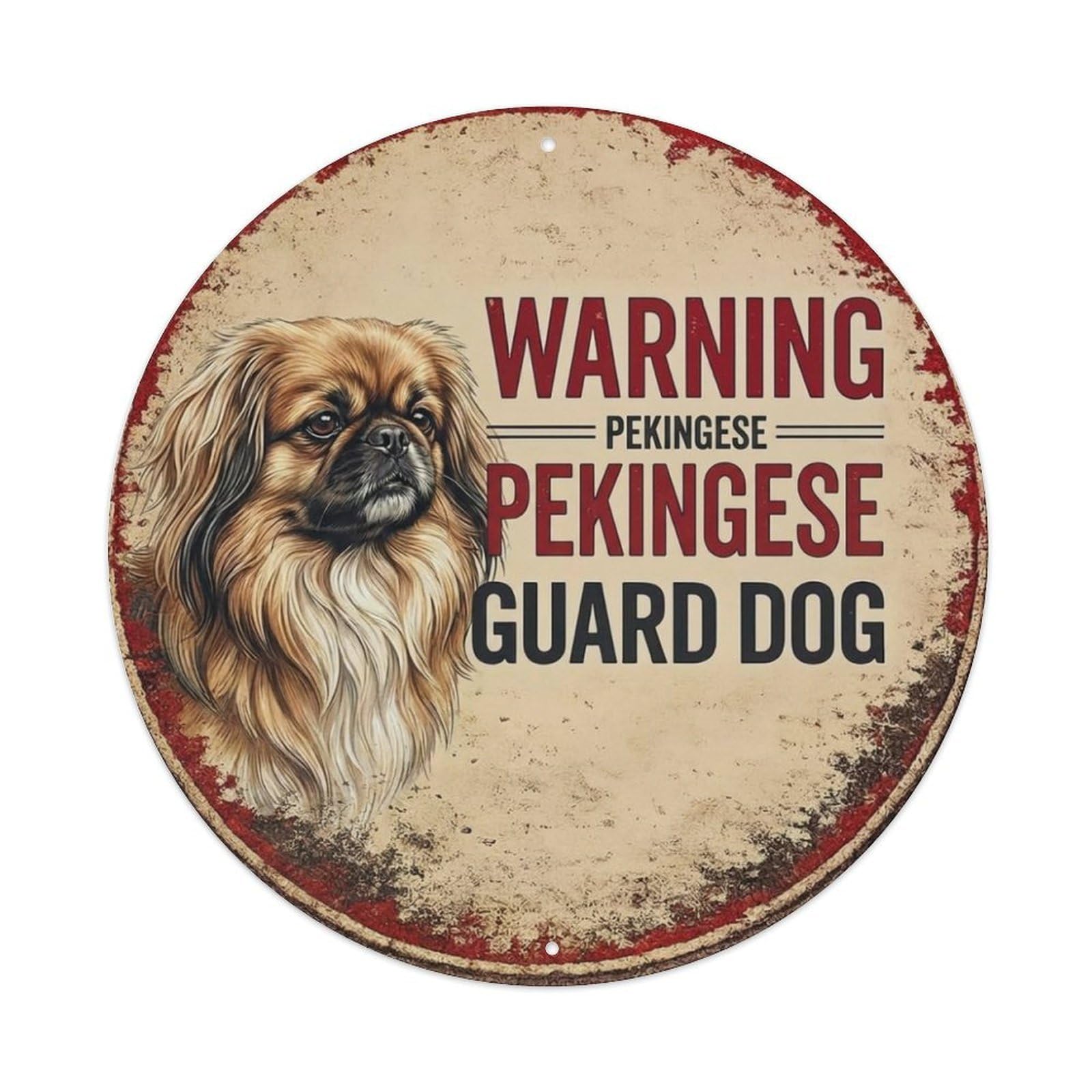 Metal Tin Sign Vintage Warning Pekingese