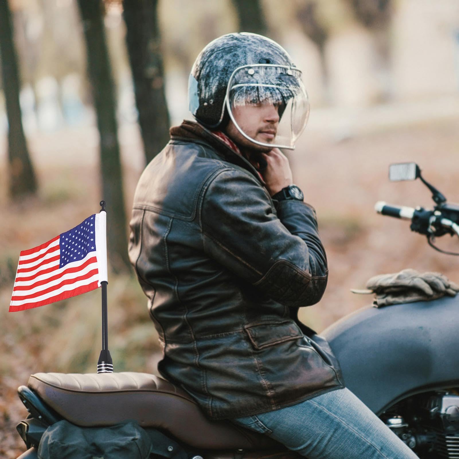 Mât Avec Drapeau Américain Pour Montage Latéral Arrière de Moto, Support Davidson