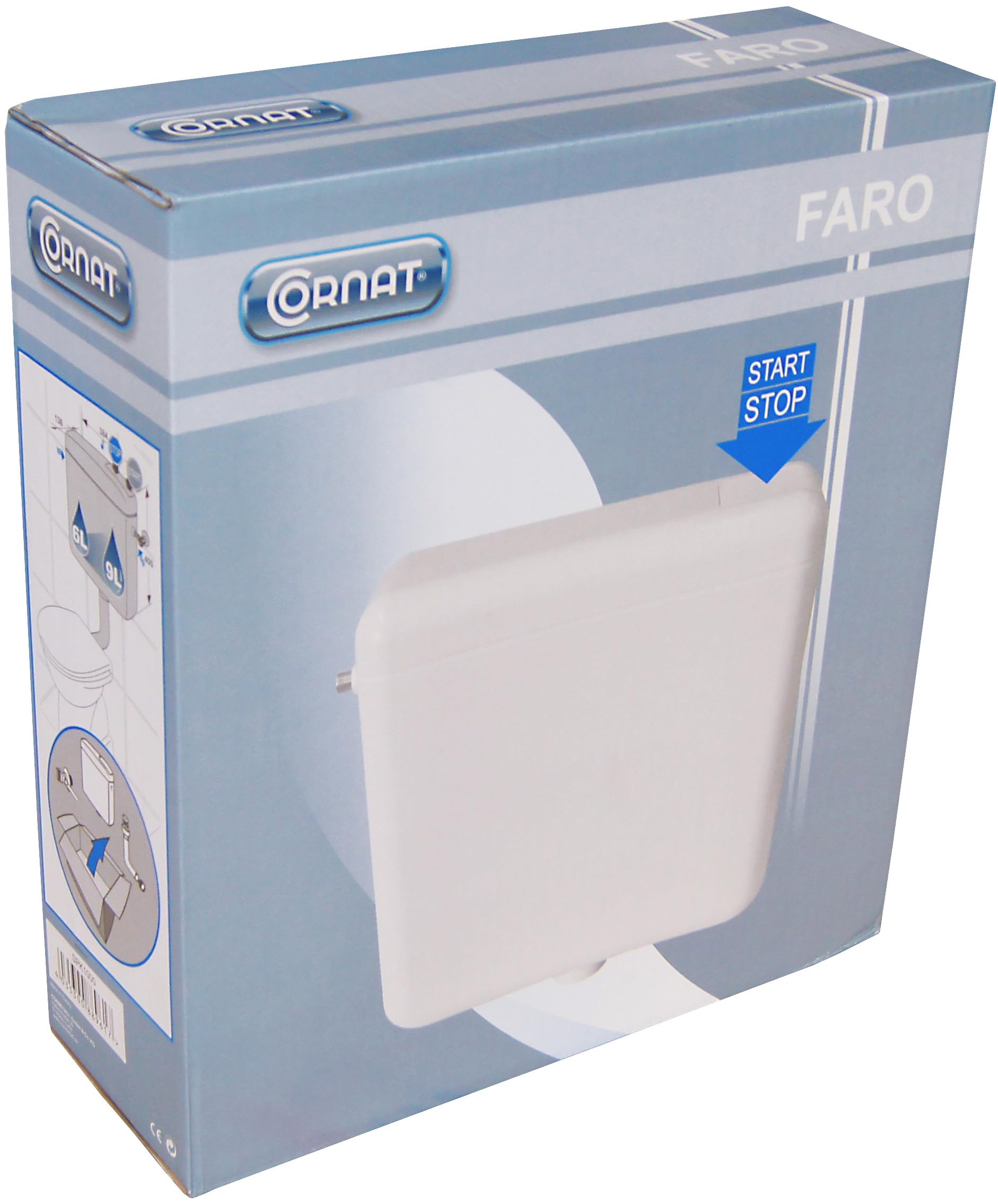 Cornat FARO Spülkasten 6/9L - weiß - Kunststoff, 3-seitige Anschlussmöglichkeit - tiefhängend - Start-/ Stopp-Spülung / Spülkasten WC / Toilettenspülkasten / Toilettenspülung / SPK1000