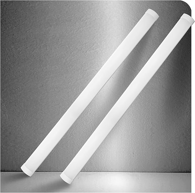 4Ft LED Batten Light, 3550LM 32W 6500K LED Tube Light, 2-Pack Slim Profile Dust-Proof Integrated Housing, Flexible Surface Mounted Linear Ceiling Garage Light, No Plug, No Ground Required