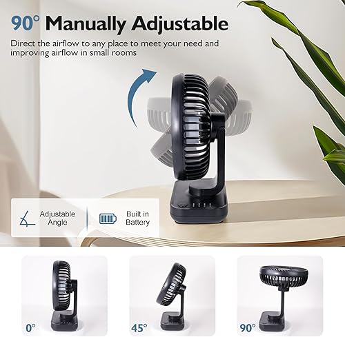 Miniatura 3 de CONBOLA Ventilador de escritorio pequeño para dormitorio, ventilador recargable con batería de 3600 mAh, ventilador USB para escritorio, circulación