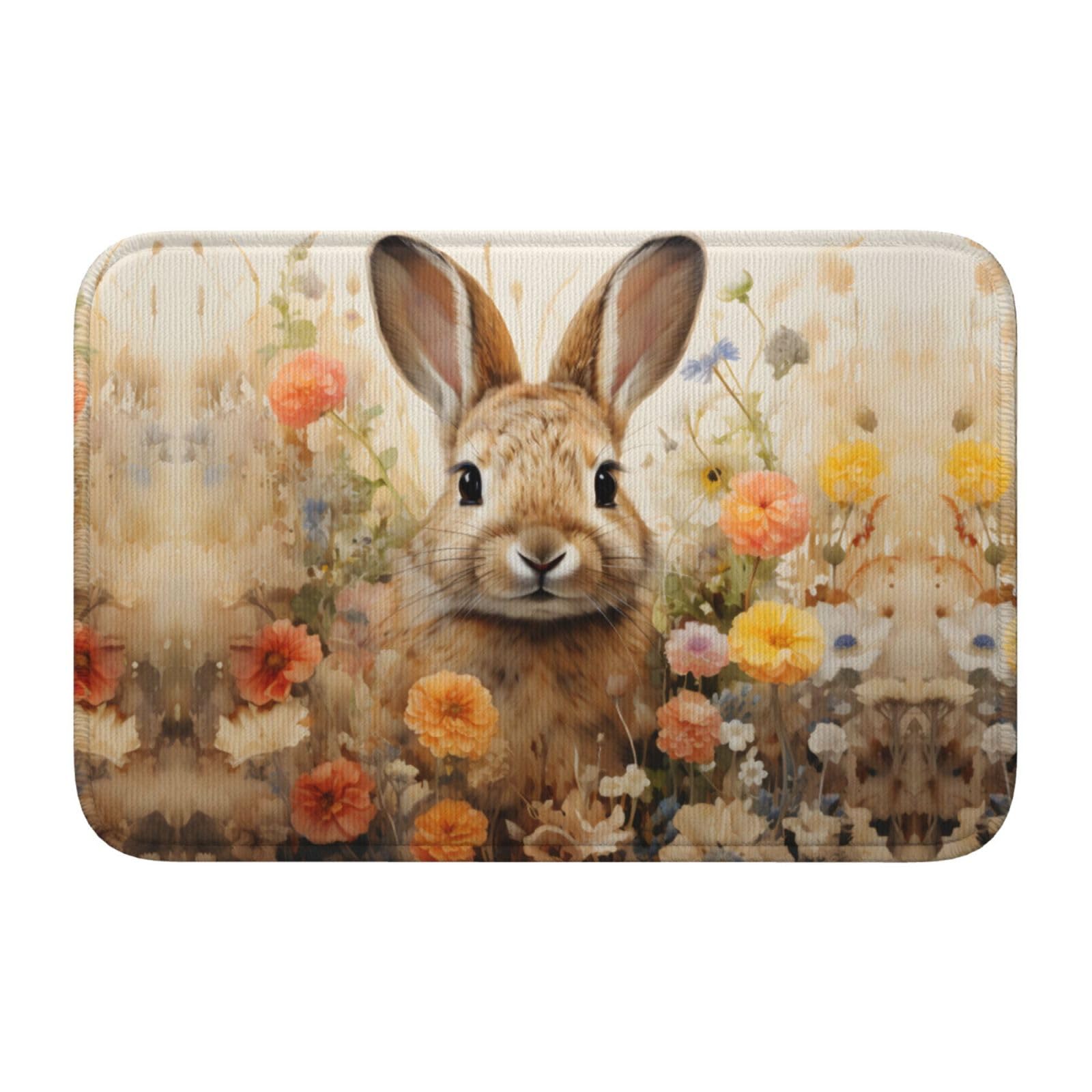 Mexpekil Door Mat Cute Rabbit Front Doormat for Outside Entrance Patio Porch, Bunny Floor Mat Entrance for Indoor Bedroom Bathroom Kitchen Home Decorative