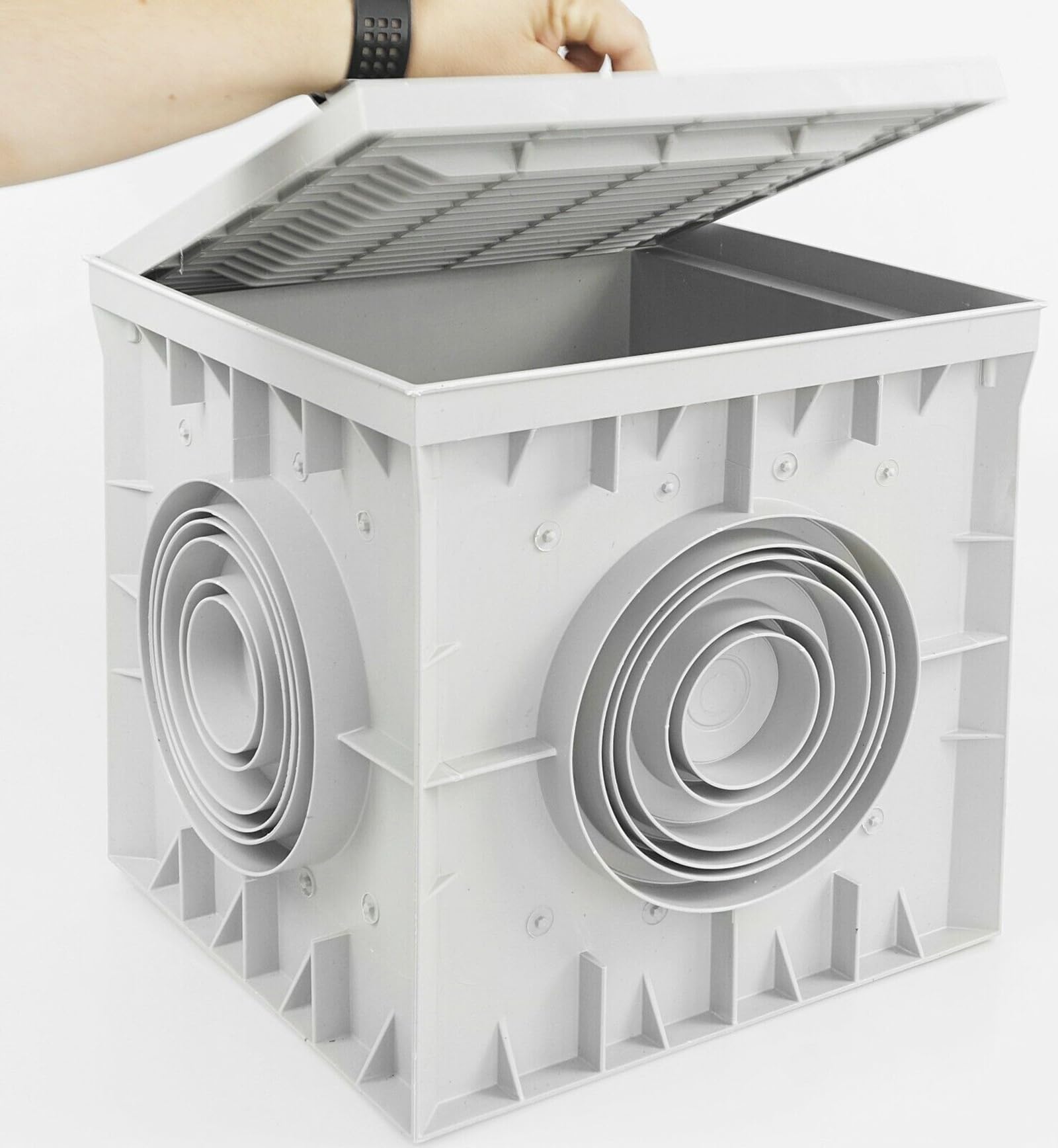 Revisionsschacht 300x300x300mm mit Deckel | Kontrollschacht IP54 IK10 Grau | Blitzschutz Anschluss Kontrolle Messung | Einlaufschacht Kanalschacht Hofablauf 210kg