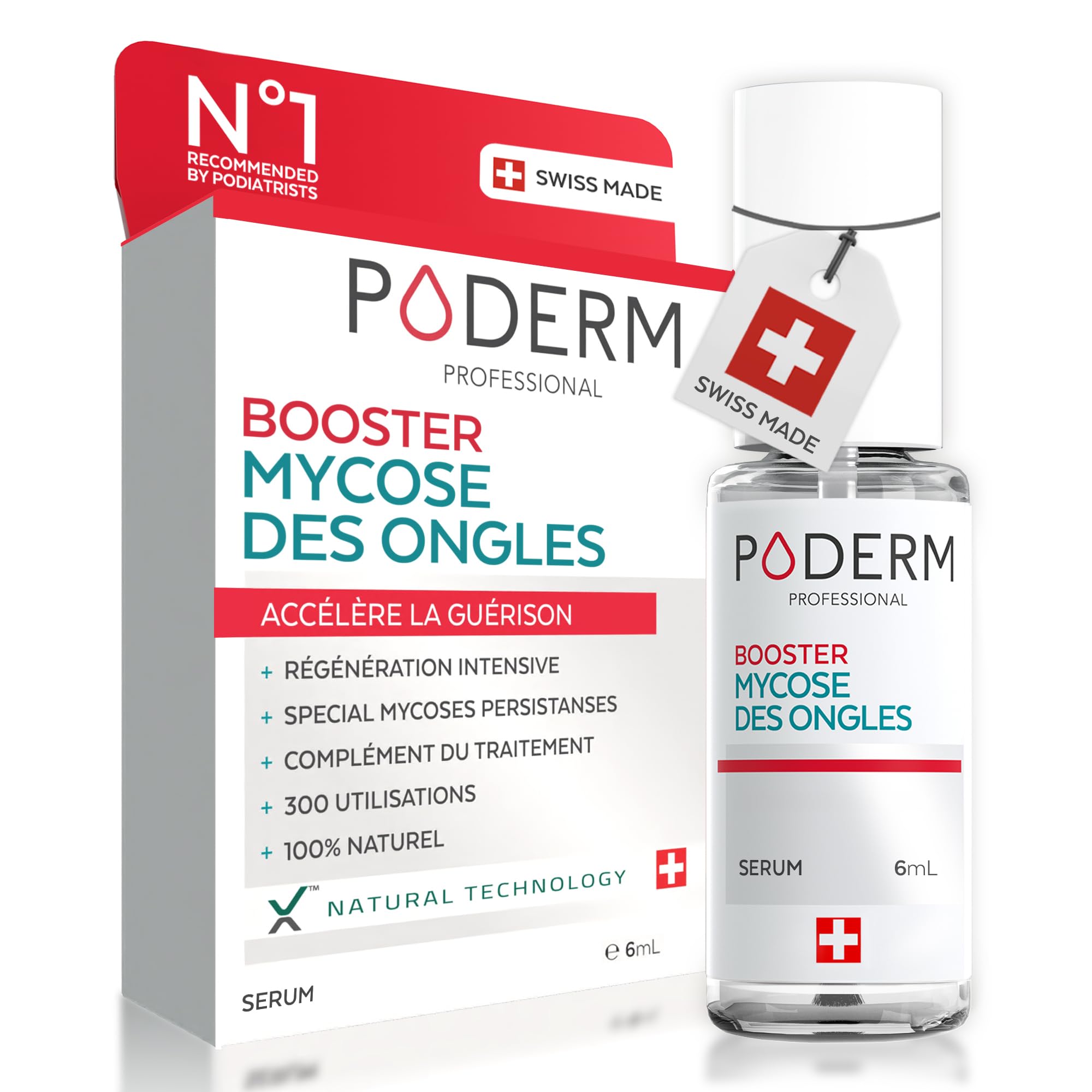 PODERM - MYCOSE ONGLES BOOSTER DE TRAITEMENT pour mycose difficile à traiter | Divise par 2 la durée du Traitement | Soin professionnel pied/​main | Facile & rapide | Swiss Made incolore