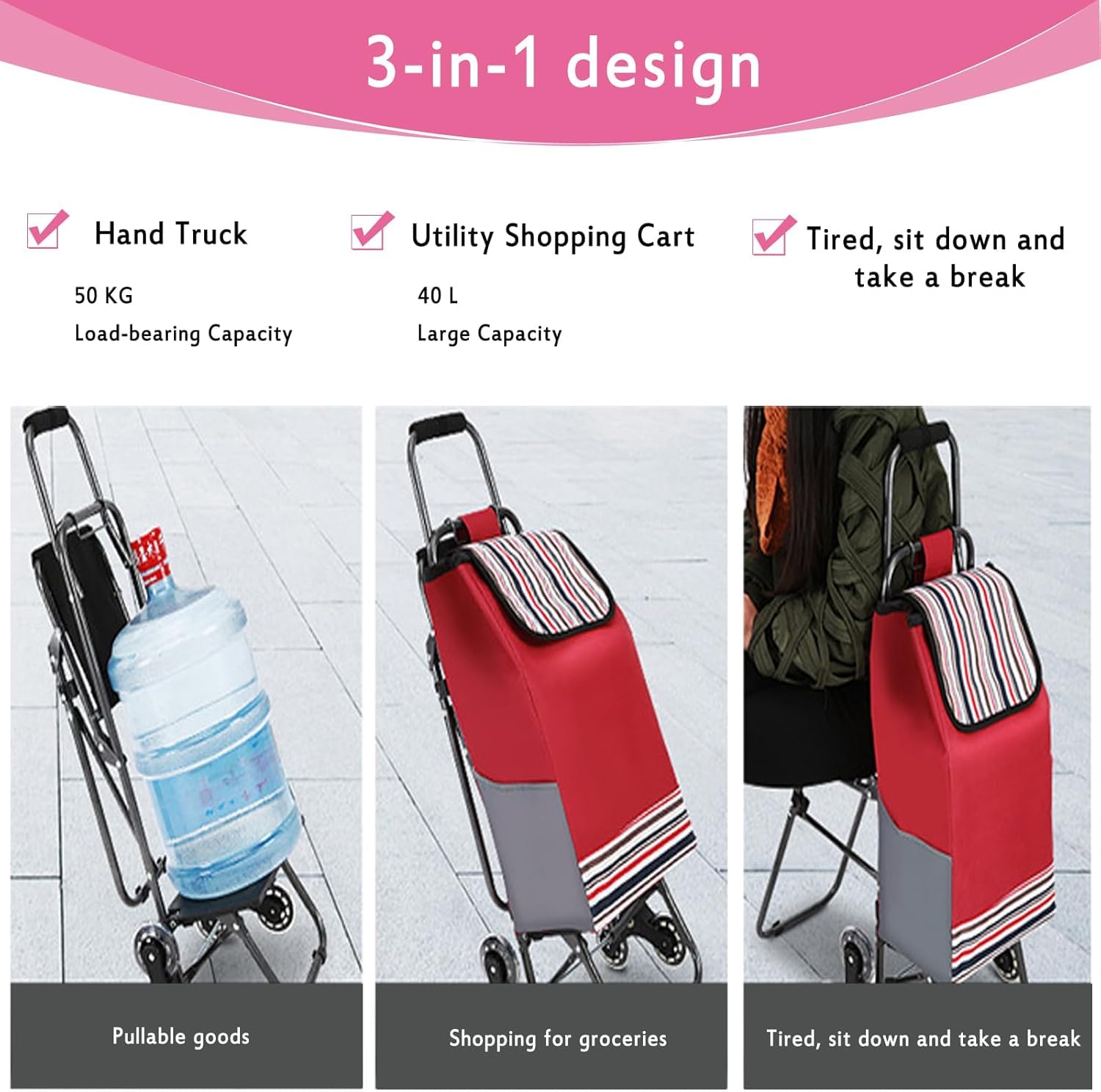 Carrello portautensili pieghevole con ruote, versatile carrello per la spesa per un facile trasporto, ideale per la spesa e l'uso quotidiano