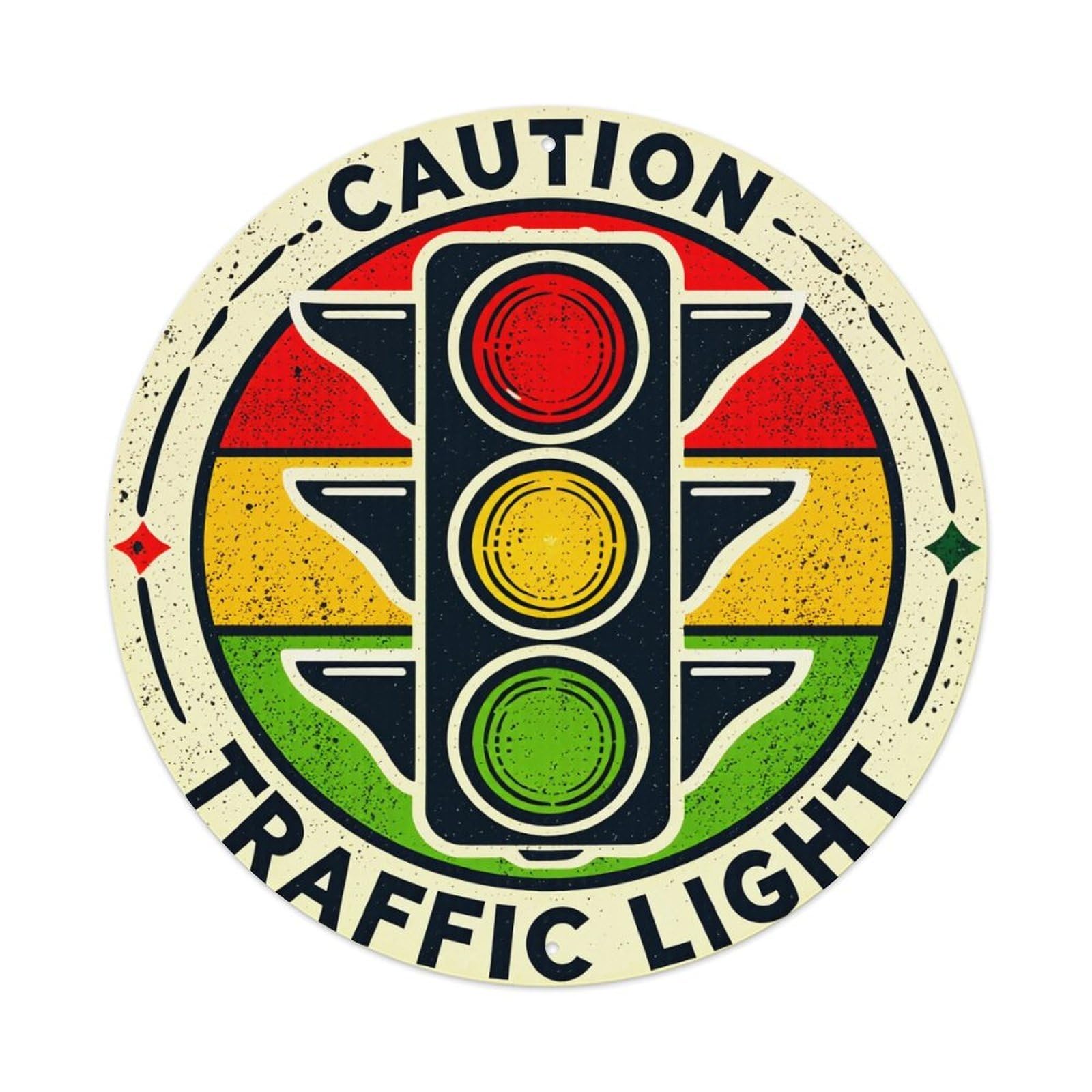 Jdfenggu Vintage Caution Traffic Light Sign Pattern Retro Metal Tin Sign, Metal Poster For Bar, Home, Man Cave, Kitchen, Laundry Room Art Decor 8X8 Inch