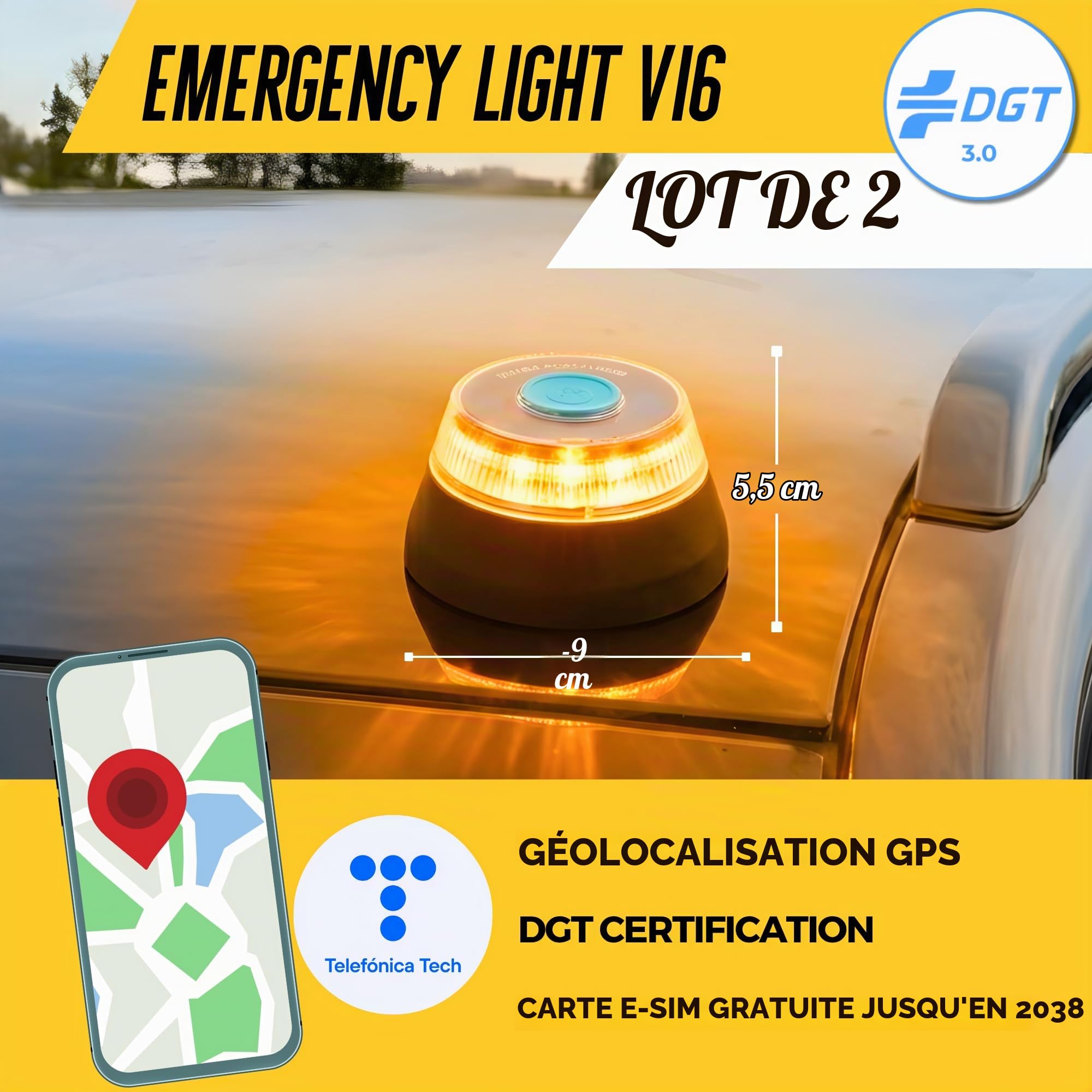 MAGIC SELECT 2x Lumière de Secours V16 DGT 3.0 Orange