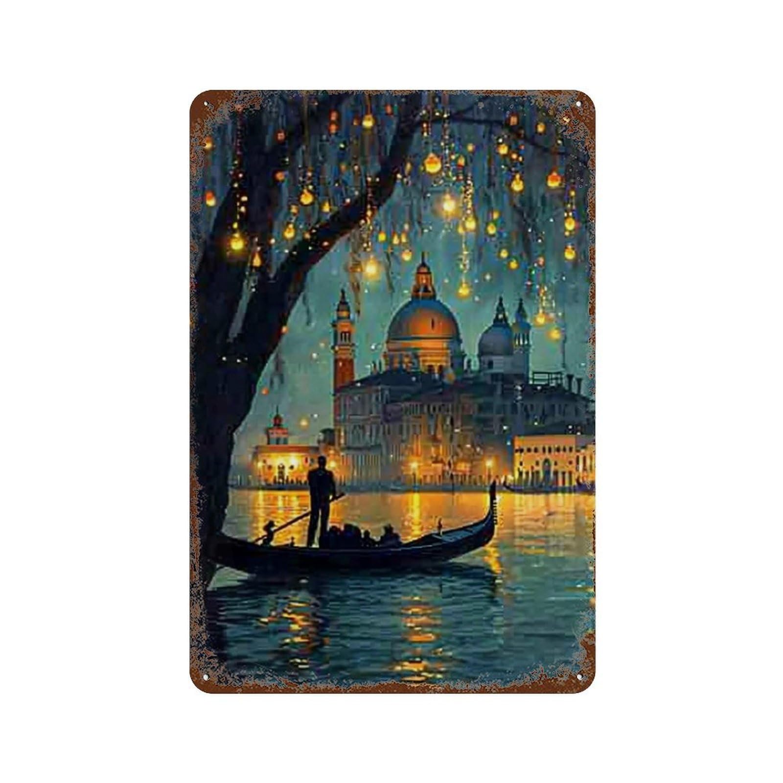 WUJHGRSG Impressionist Venice Lantern Lagoon 02 Wall Art Retro Iron Vintage Metal Tin Sign Poster Modern Decor for Home Cofffee Club Bar Shop Style 30x20cm
