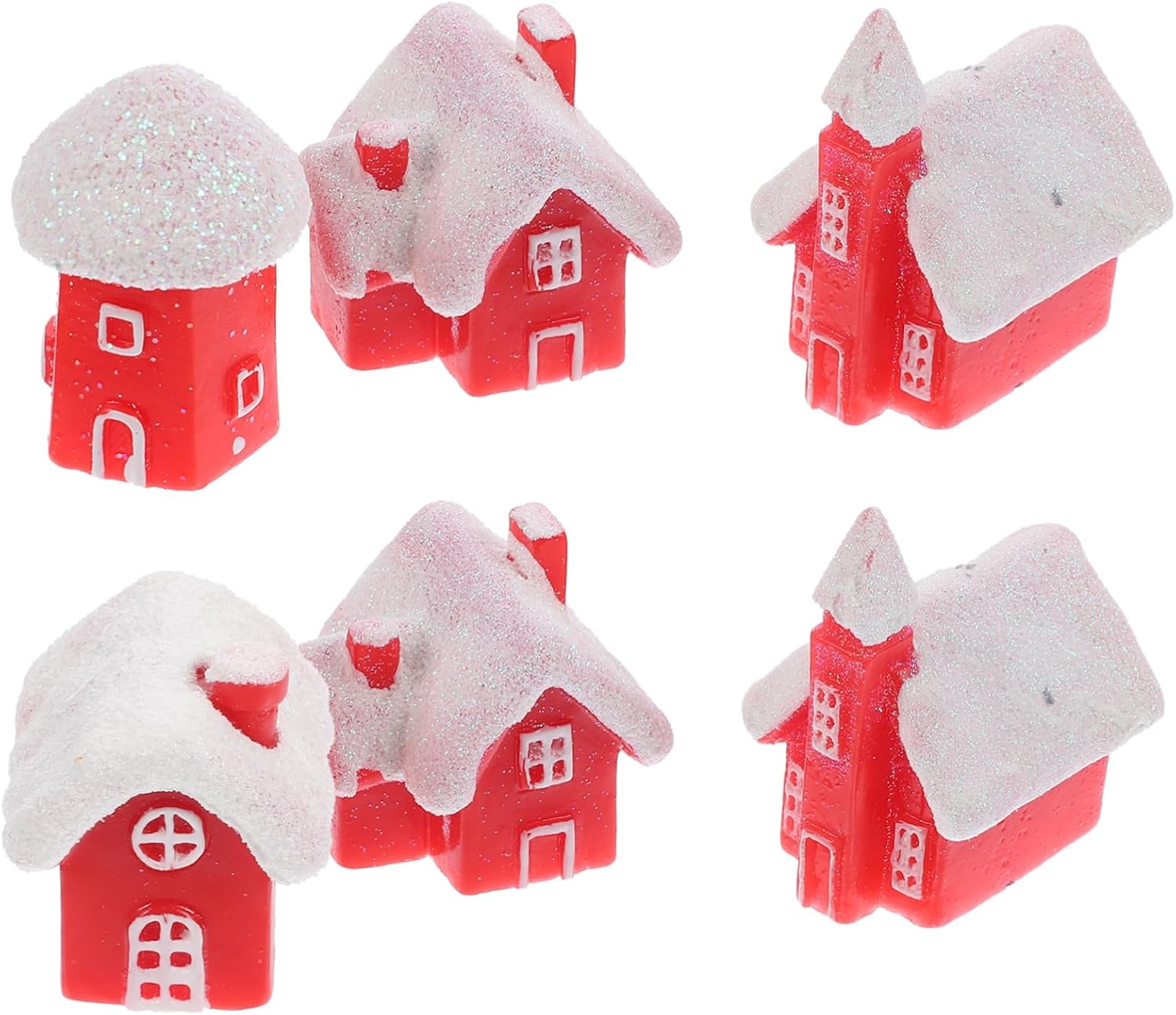 6pcs Resin Snow House Christmas Decorations for Mantel DIY Red