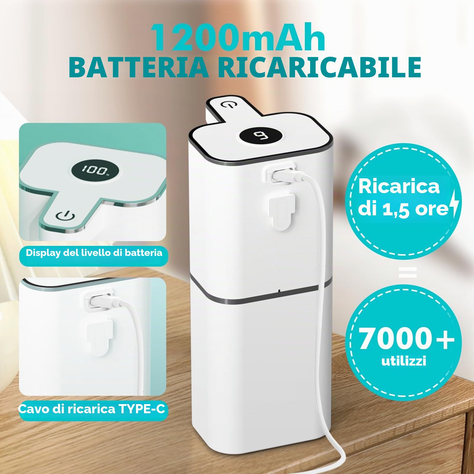 400ML Dispenser Sapone Automatico con Sensore con 2 ganci e cavo USB, 6 Livelli Regolabili Dispenser Sapone Bagno a Muro Bianco, IPX5 Impermeabile per Cucine, Bagno, Hotel, Ufficio, Servizi Iigienici