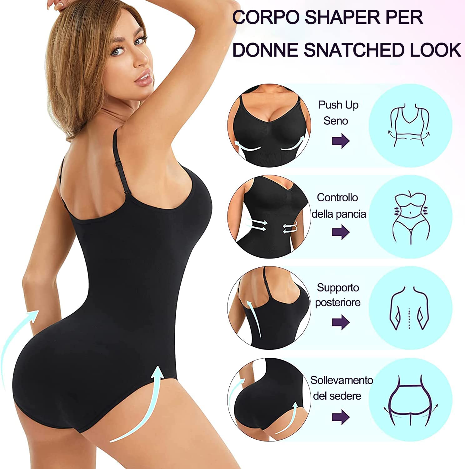 Gotoly Body Modellante Donna Shapewear Body Contenitivo Modellante Spallino Regolabile Intimo Snellente Shaper Pancia Piatta Dimagrante Shaping Bodysuit Bustier Seamless Fajas