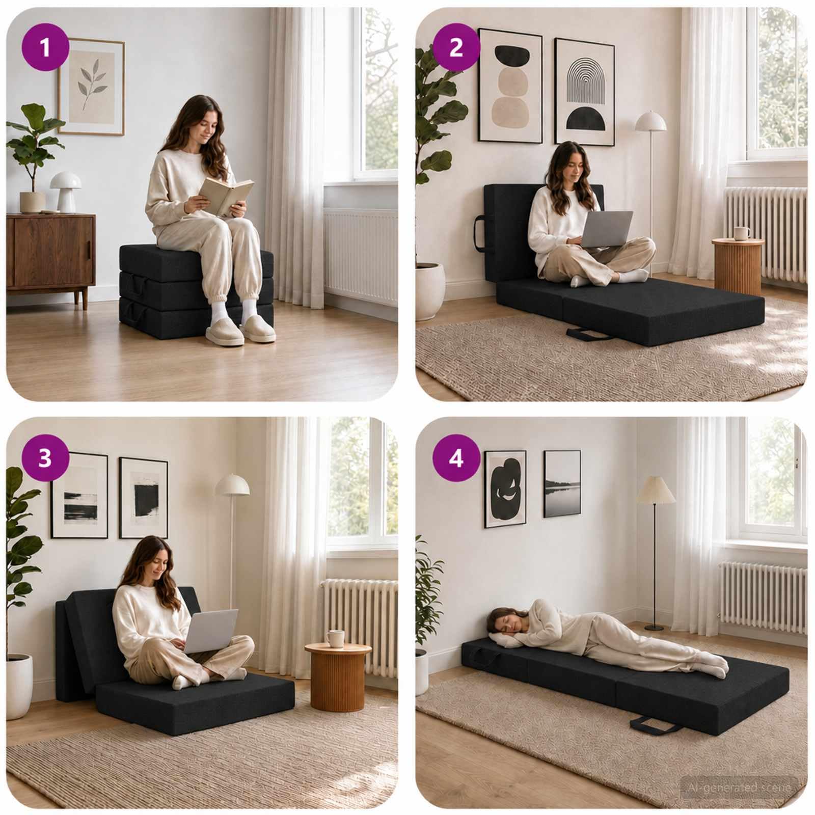 Sofa rozkładana poliestrowa 75 x 67 x 45 cm czarna