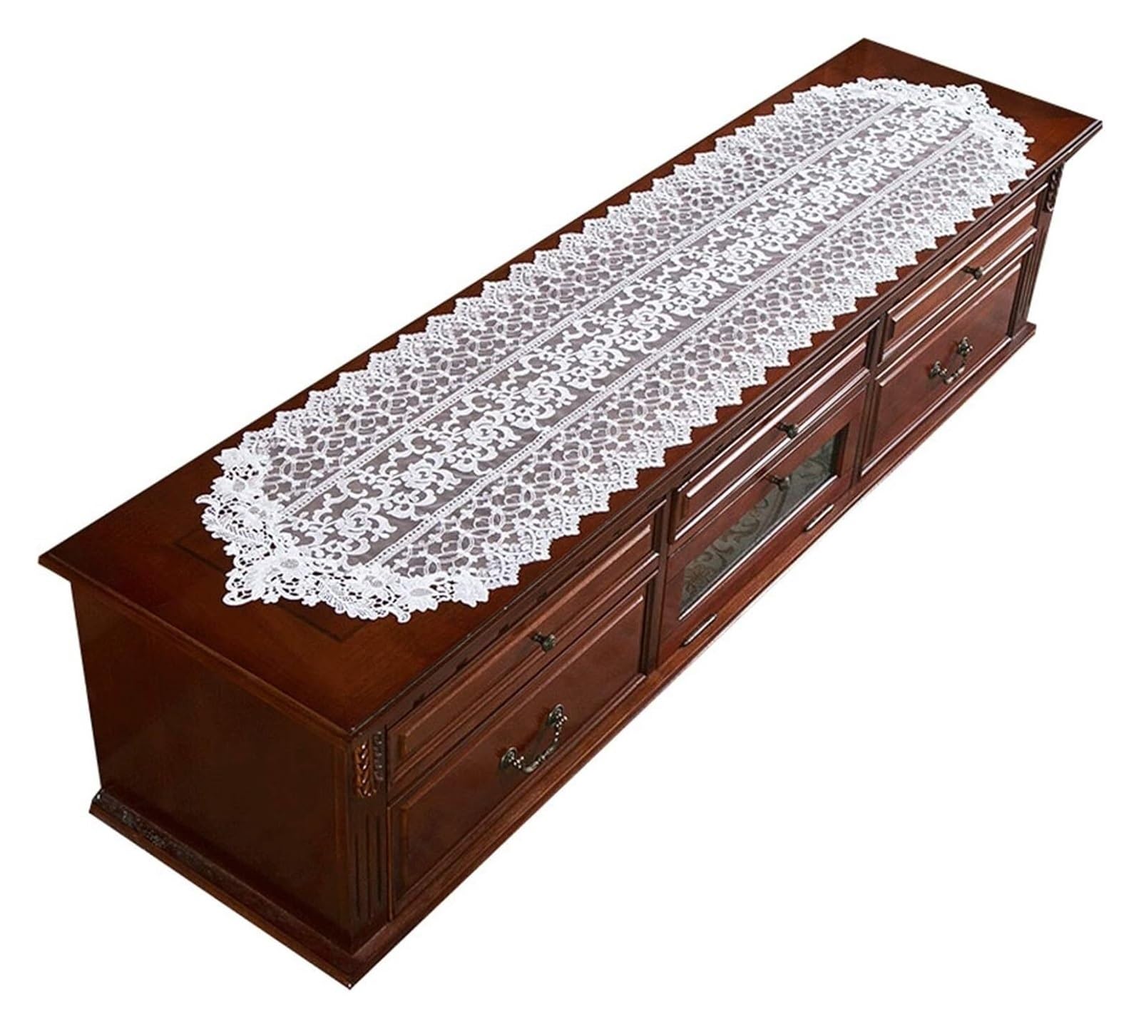 Runner da tavola in pizzo, Runner da tavolo in pizzo bianco con piccolo fiore ricamato sposa | 40*250CM
