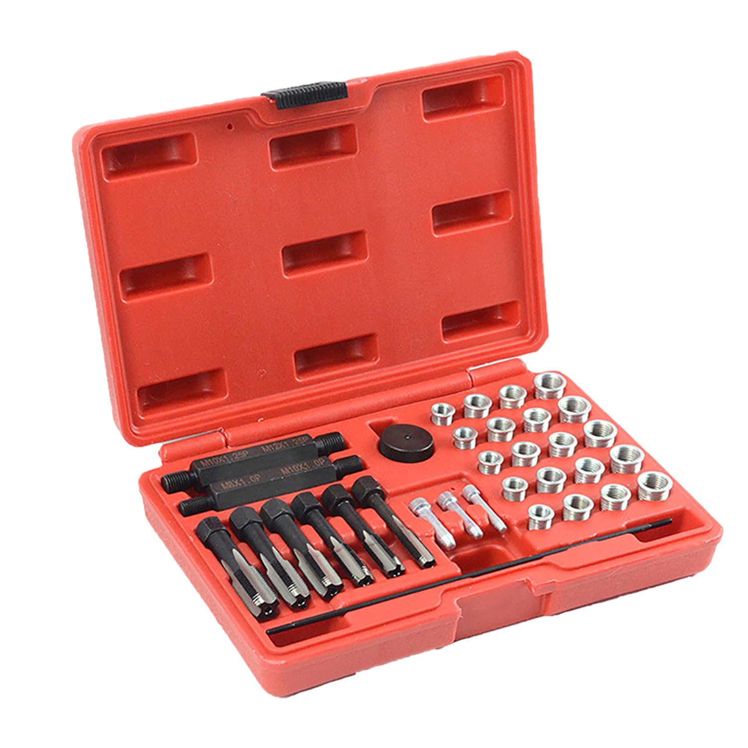 33 Pezzi Set di Riparazione Filettature,Kit di Ripristino Filettatura Metrica Testa Cilindro,per Auto M8 M10 M12 M14 Set di Utensili per Manicotti