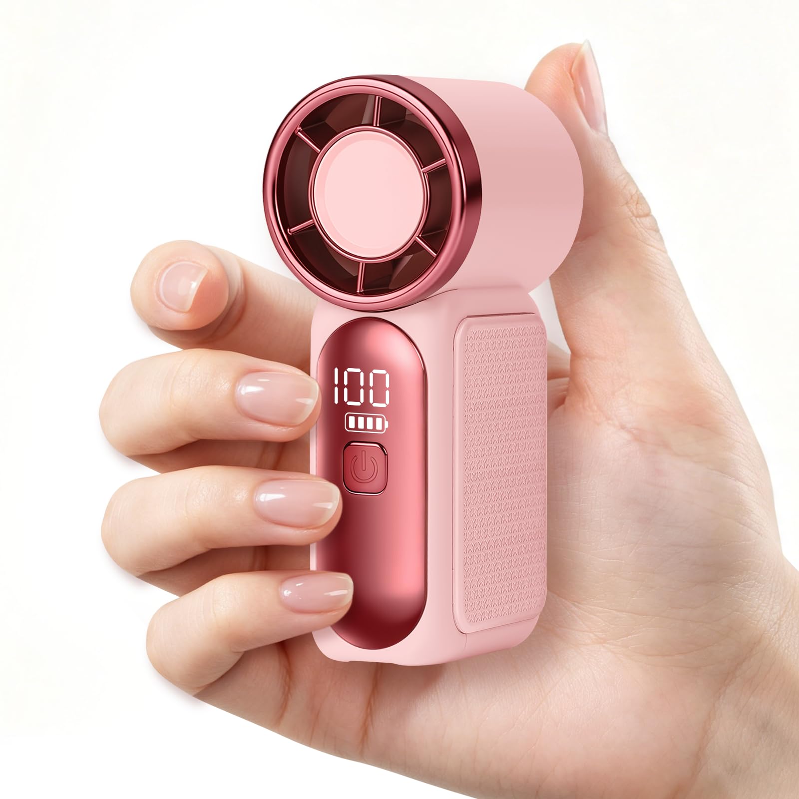 AUAUY Portable Handheld Mini Fan, 6 Adjustable Fan Speeds, USB-C Rechargeable, Small Personal Mini Fans with LED Smart Display Desktop Fans for Travel Outdoor Office, Summer Essentials (Pink) — image 1