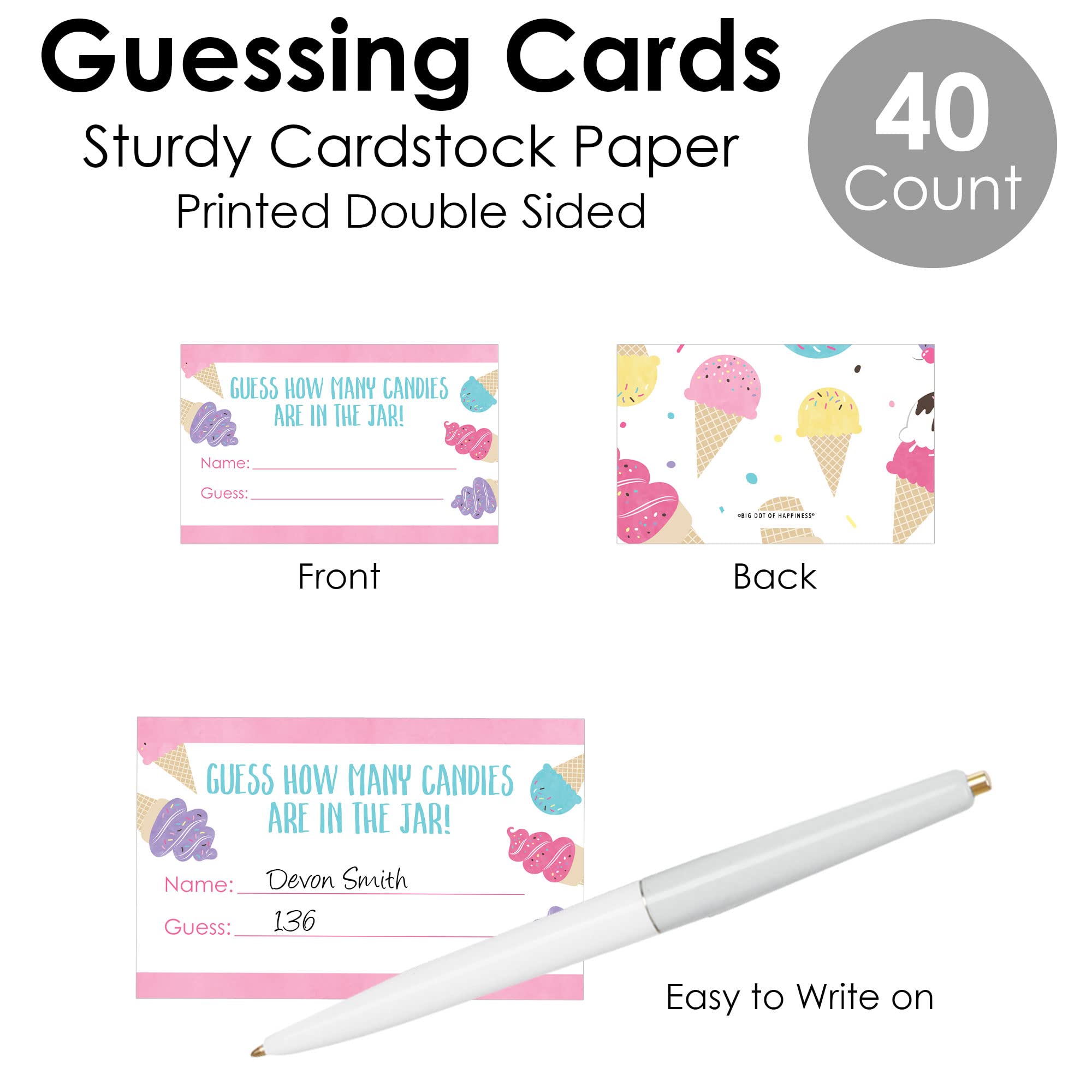Big Dot Of Happiness Scoop Up The Fun Ice Cream Candy Guessing Game - Includes Stand & 40 Cards - View #5