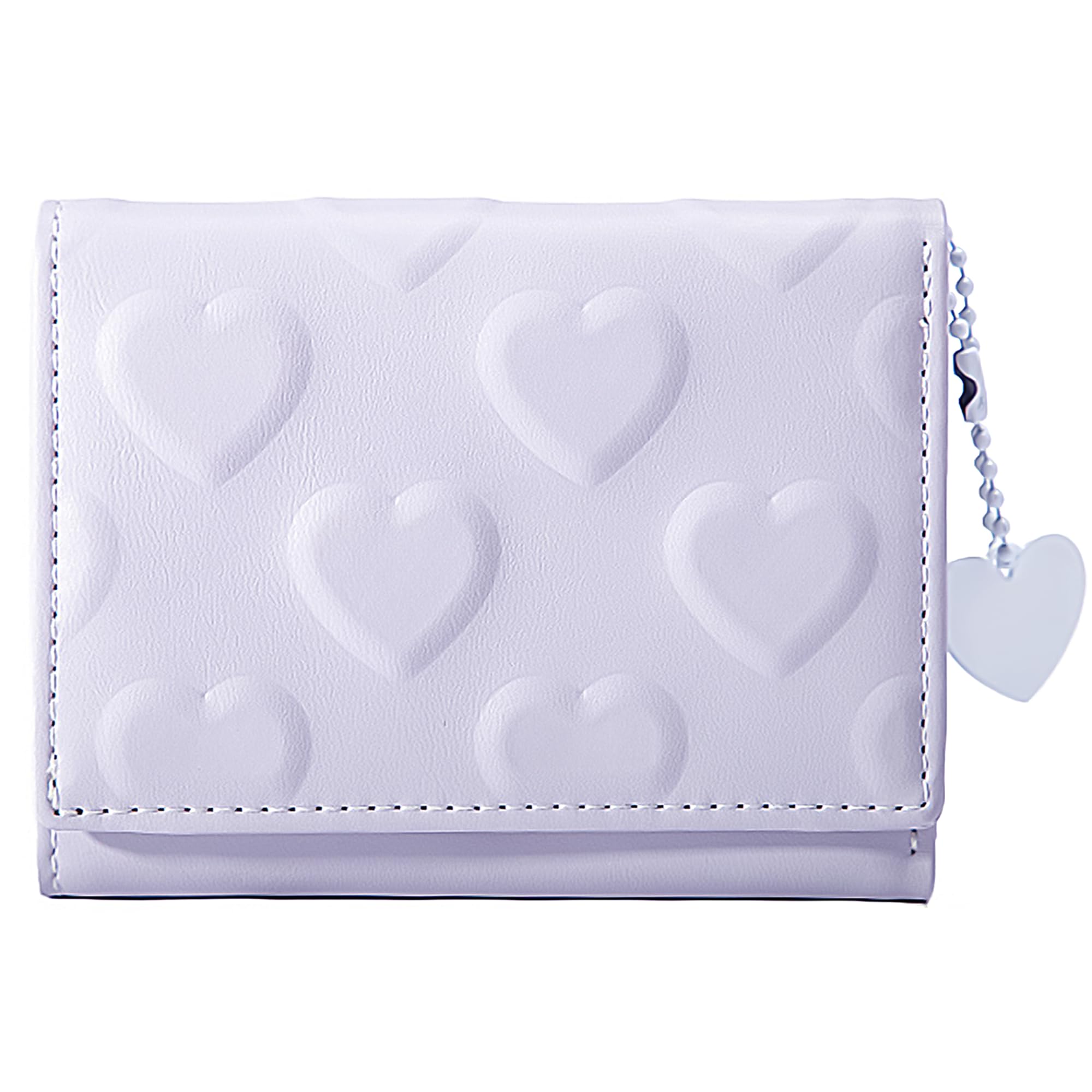 Sminra Womens Wallet Small Trifold Slim Leather Cute Wallet Cash Pocket with Heart chain Coin Purse ID Window Card Holder for Girls and Ladies (Purple